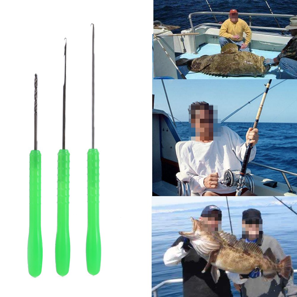 2-Piece Carbon Steel Fishing Bait Needle Tool Set - 3-in-1 Stringer Drill Hooks, Nut Boilie Needle & Latching Needle for Carp Bait Preparation | Perfect for Freshwater Fishing, Bait Rigging & DIY Tackle Making