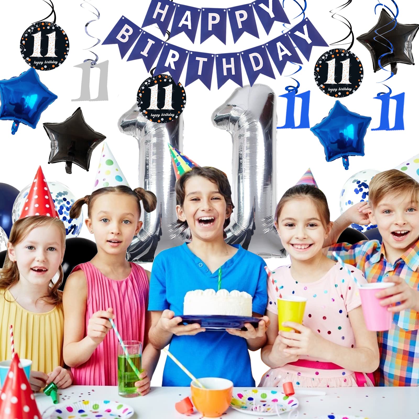 **11th Birthday Party Decorations for Boys & Girls - Navy Blue Kids Birthday Supplies with HAPPY BIRTHDAY Banner & Balloons - Perfect for 11-Year-Old Birthday Celebrations, Home Parties & Classroom Decor**