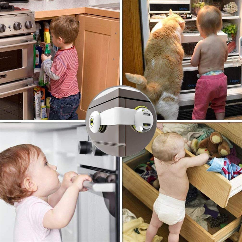 Child Safety Locks 5-Pack - Strong Adhesive Baby Proof Cabinet Locks for Kitchen Cabinets, Drawers, Fridge, Oven & Appliances - Secure Closet, Trash Bins & More - Eco-Friendly Green (Perfect for Baby Proofing Homes & Child Safety)
