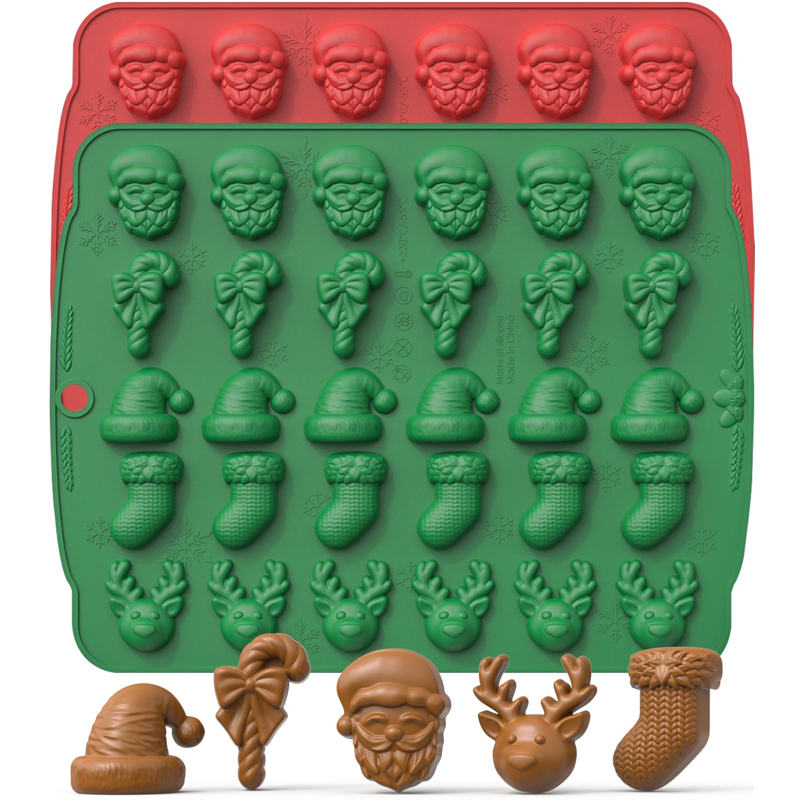 Premium Christmas Chocolate Molds Set - Food-Grade Silicone Baking Molds for Chocolate, Gummy Candy, Biscuits, Ice Cubes & Jelly - Mini Holiday Cookie Cutters (Christmas Gift Set B) - Perfect for Holiday Baking, DIY Desserts & Festive Party Treats