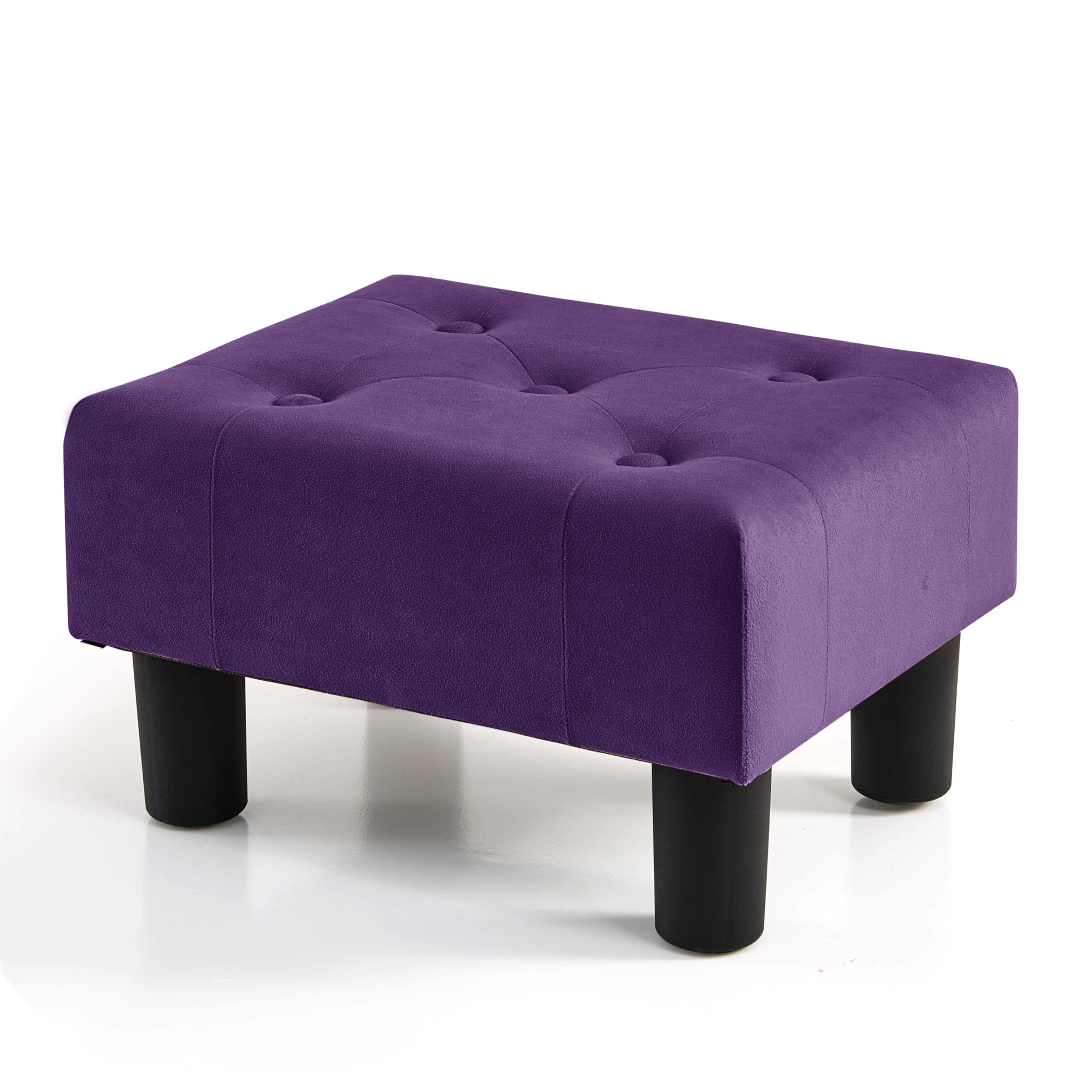 BRIAN & DANY Velvet Foot Stool with Sturdy Legs - Small Ottoman for Living Room, Bedroom & Office - Soft Purple Accent Stool for Extra Seating or Footrest