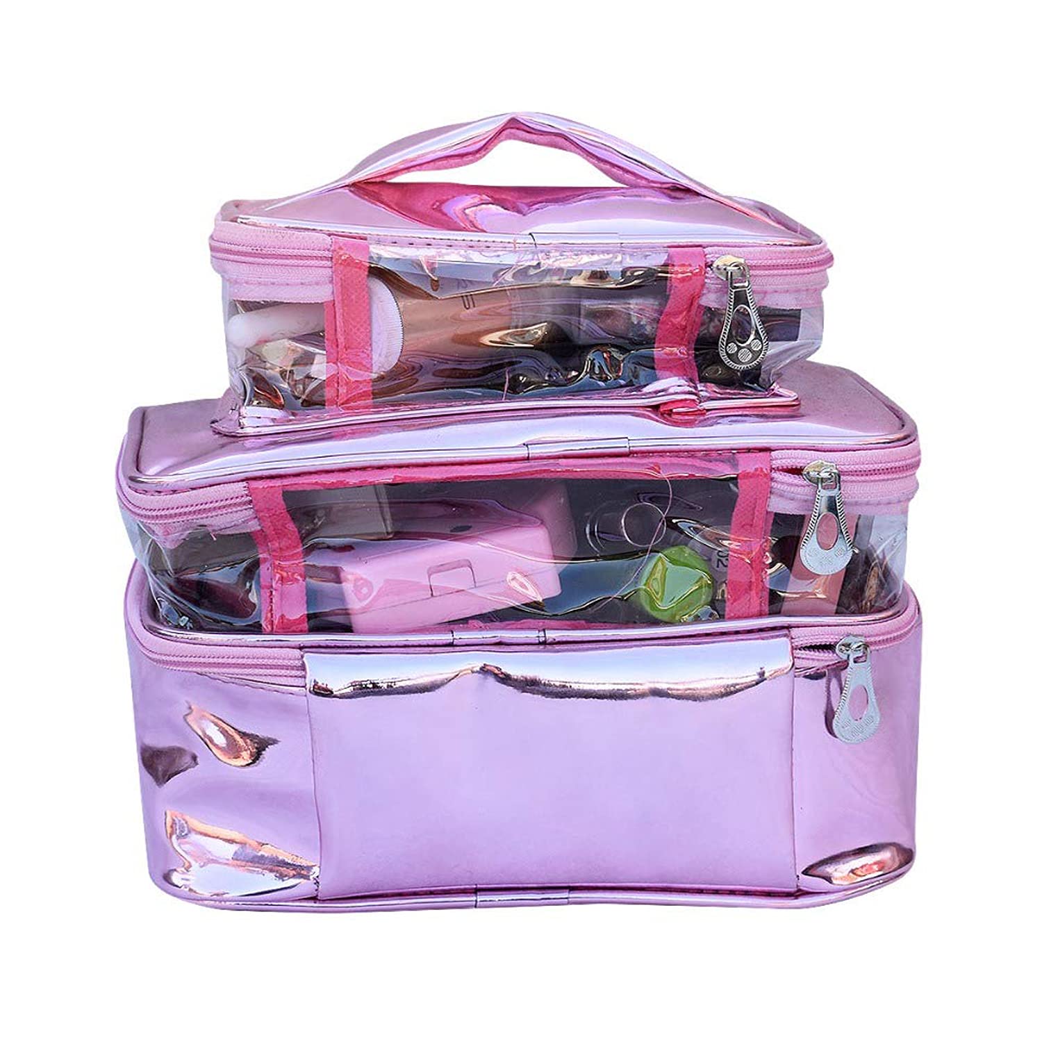 Pink 3-Fold Makeup Bag - N A PURSE Cosmetic Organizer & Travel Pouch for Women | Perfect for Travel, Gym, and Daily Essentials Storage