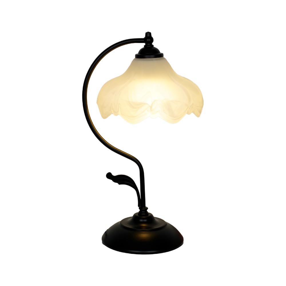 Meefad Floral Table Lamp - Elegant Glass Shade Bedside Nightstand Lamp, Vintage Night Light for Bedroom & Living Room Decor (Black) | Perfect for Reading, Relaxation & Romantic Ambiance