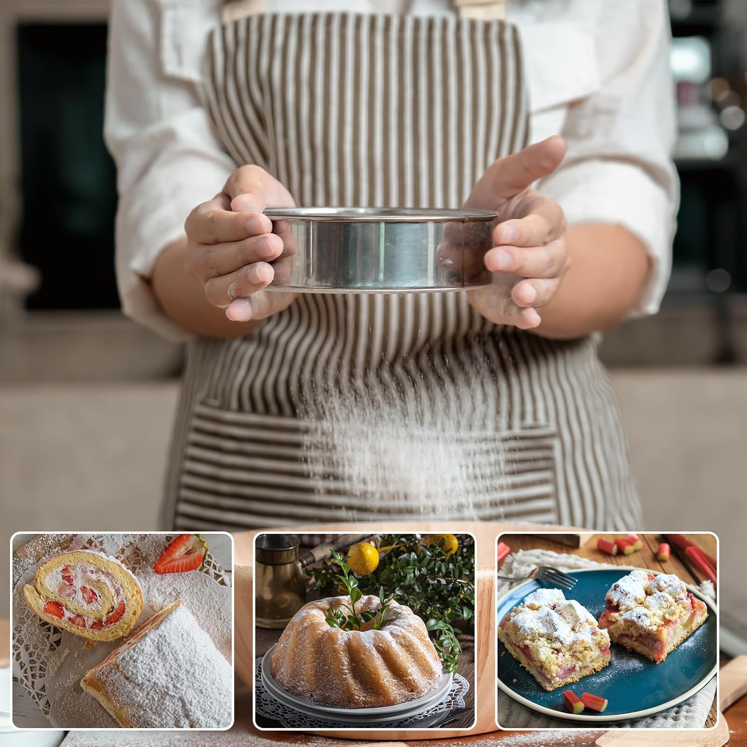 Premium Stainless Steel Flour Sifter for Baking - Fine Mesh Sieve with Hanging Ring & Dough Scraper - Perfect for Cakes, Breads, Cookies - Ideal Baking Gift for Home Bakers & Cooking Enthusiasts