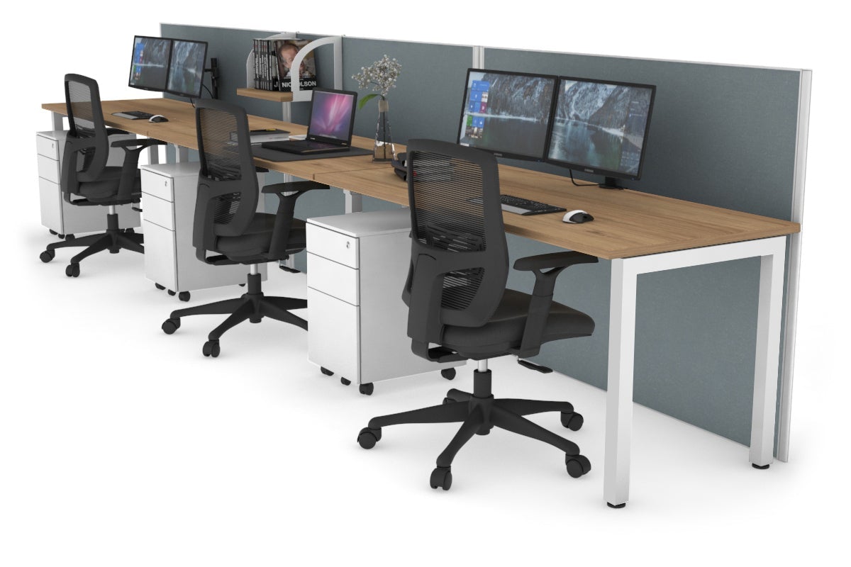 Horizon Quadro 3-Person Office Workstation with Square Legs - 1200L x 700W Dimensions - Perfect for Collaborative Workspaces & Open Office Layouts