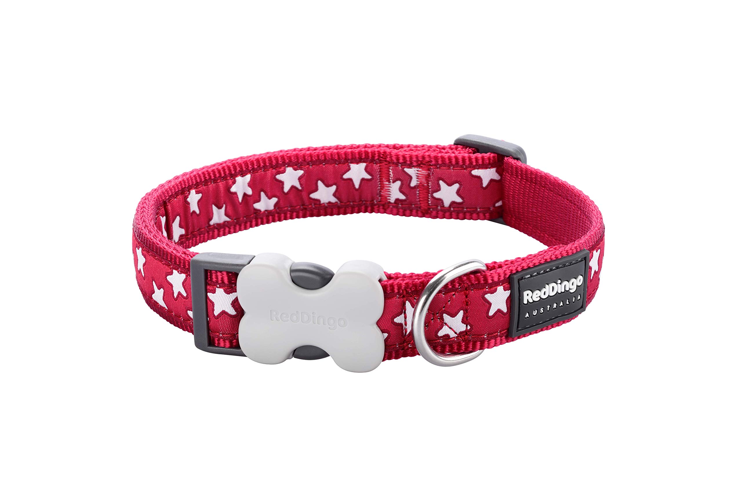 Red Dingo Designer Dog Collar with White Stars - Adjustable 15mm Width (24-36cm) for Small Dogs - Perfect for Daily Walks, Training & Fashion Pet Accessories