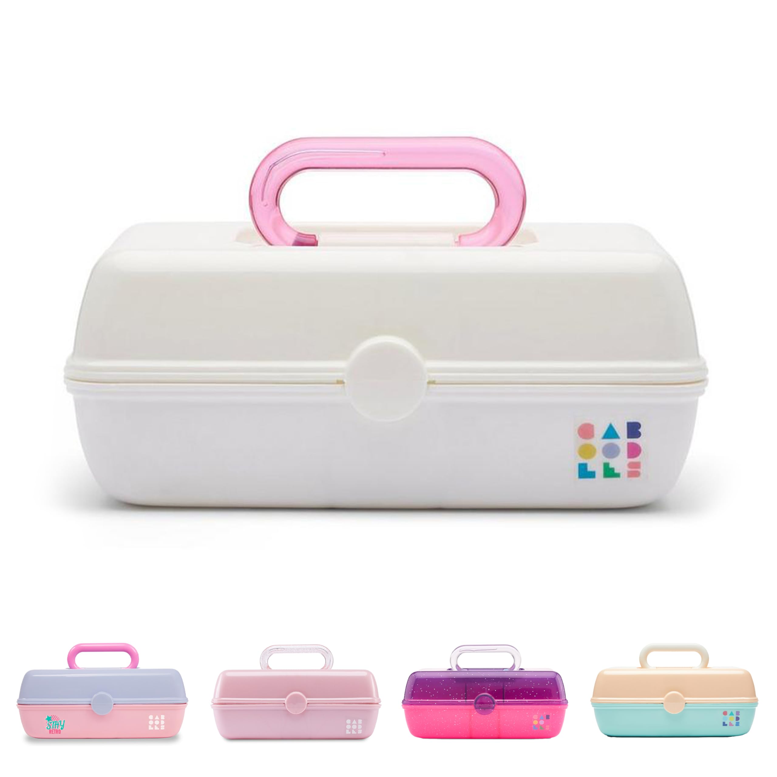 Caboodles Pretty in Petite Makeup Organizer Box - White Hard Plastic Cosmetic Case with 2 Swivel Trays & Fashion Mirror | Secure Travel Latch | Perfect for Travel, Home Vanity & On-the-Go Makeup Storage