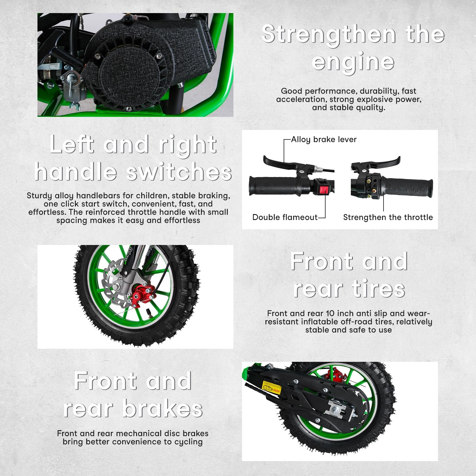 50cc 2-Stroke Kids Dirt Bike - Gas Powered Mini Motorcycle for Off-Road & Motocross - Front & Rear Disc Brakes - Green - Perfect for Backyard Riding, Trail Adventures & Youth Racing Practice