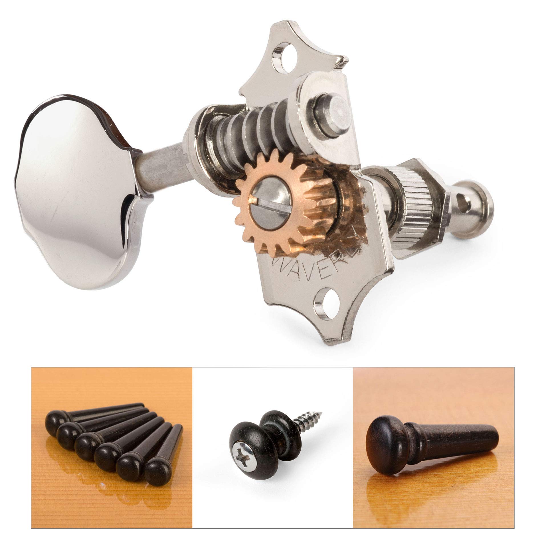 Premium Waverly Guitar Tuner Anniversary Collection - Ebony Finish with Nickel Hardware (Tuning Machines, Butterbean Knobs, Bridge Pins) | Perfect for Acoustic Guitar Maintenance & Professional Musicians