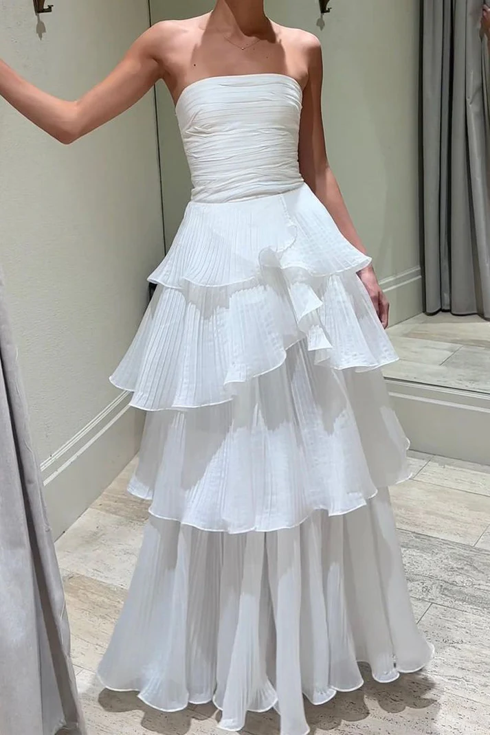 Elegant White A-Line Tiered Prom Dress for Birthday Party & Evening Events - J6596 | Perfect for Homecoming, Formal Dances & Special Occasions