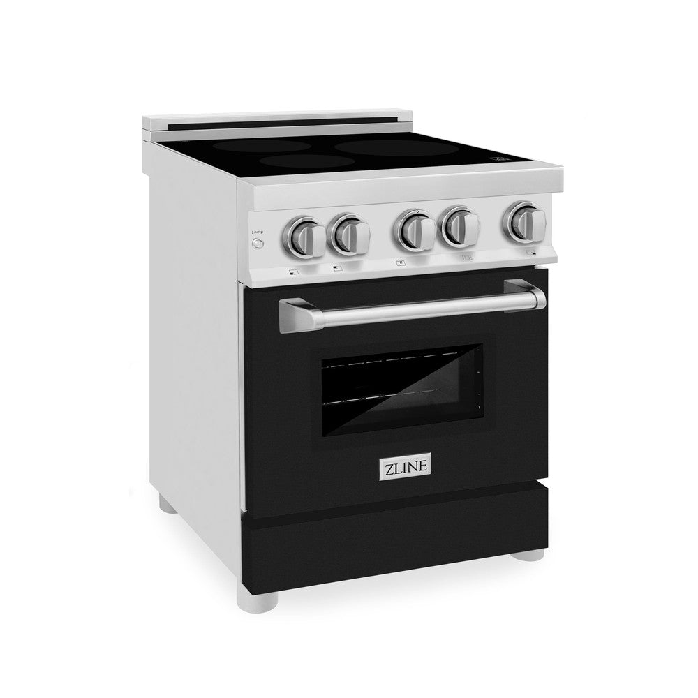 ZLINE 24 Inch 2.8 Cu. Ft. Stainless Steel Induction Range with 4-Element Cooktop & Electric Oven - Black Matte Door (RAIND BLM 24) | Perfect for Modern Kitchens, Home Chefs & Small Spaces