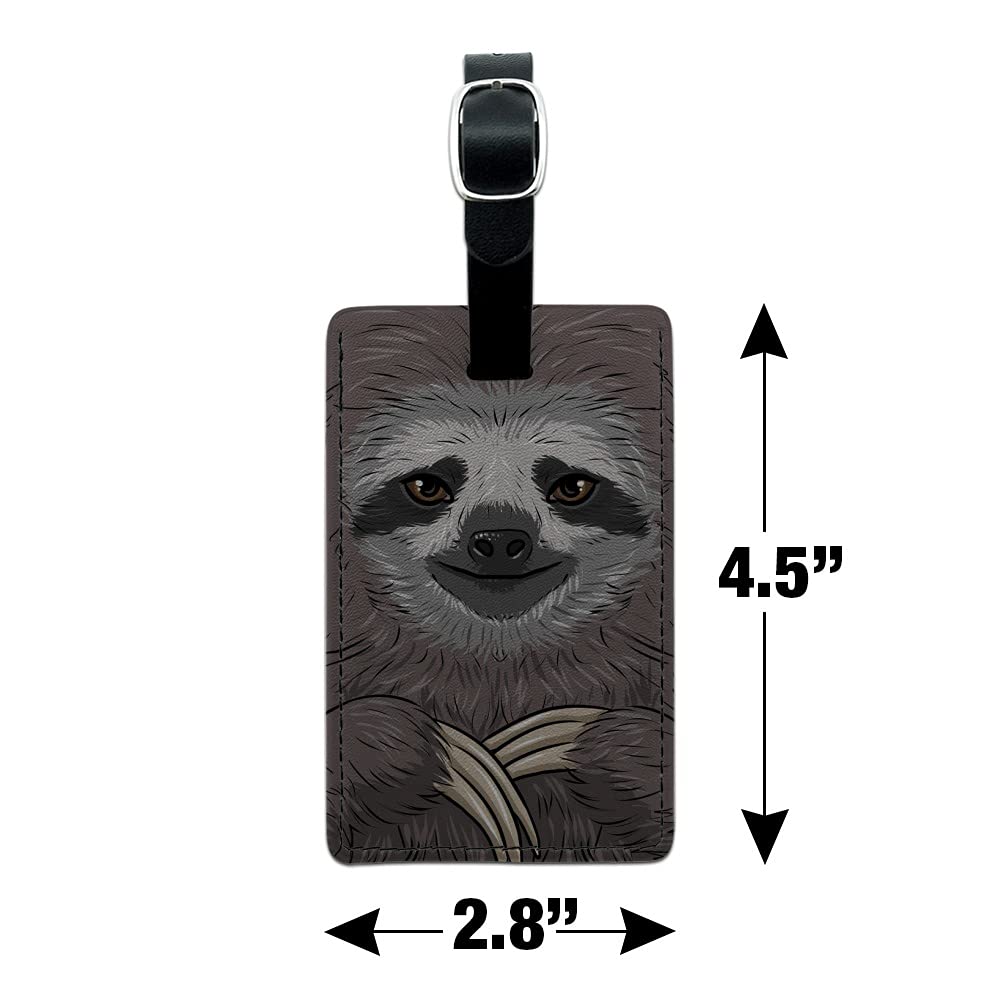 Stylish Sloth Face Leather Luggage Tag - Durable Rectangle ID Tag for Suitcases & Carry-On Bags - Perfect for Travel Identification & Personalization