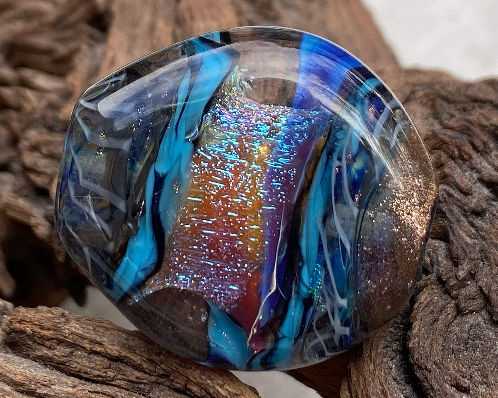 Blue Dichroic Shimmer Lampwork Glass Focal Bead for Jewelry Making - Handmade Artisan Bead for Necklaces, Bracelets & DIY Crafts