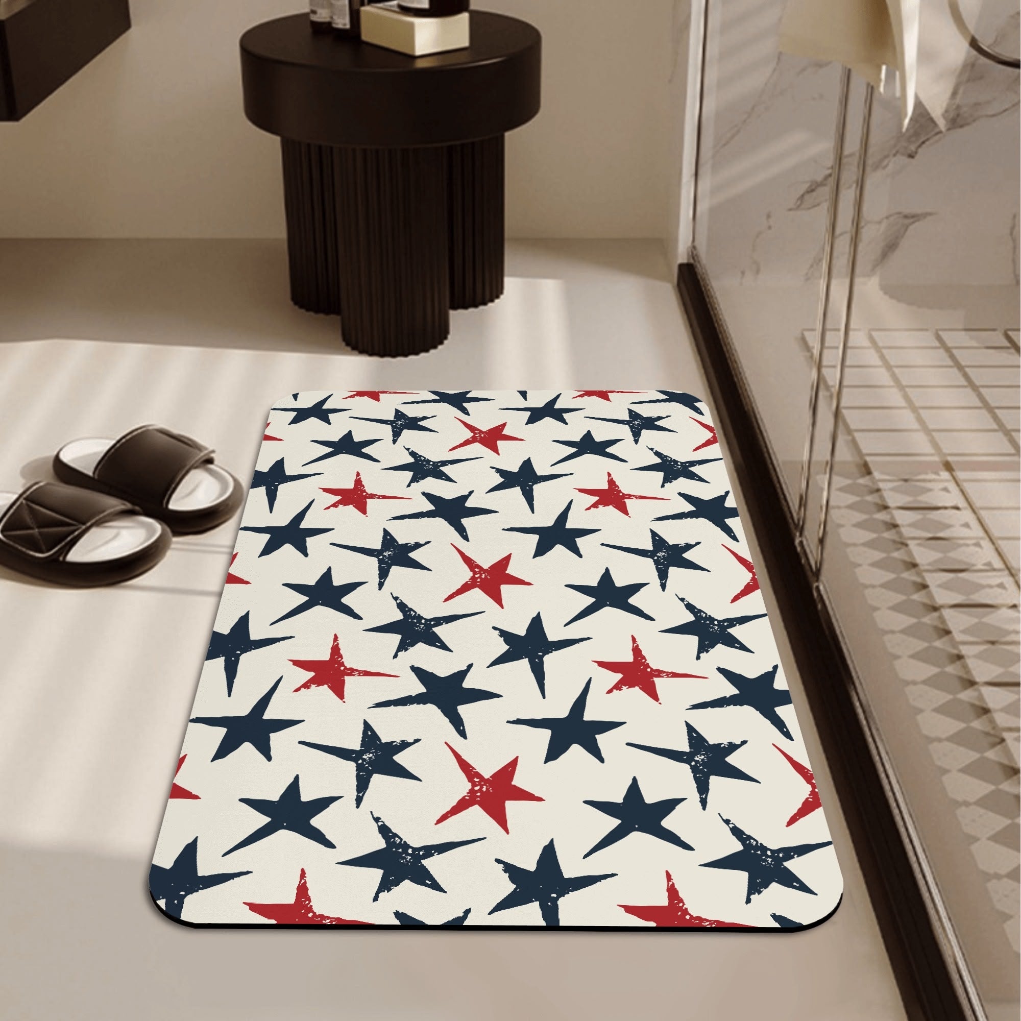 Grunge Blue and Red Stars Diatomaceous Earth Bath Mat - Fast Drying, Absorbent & Eco-Friendly Bathroom Rug for Modern Home Decor