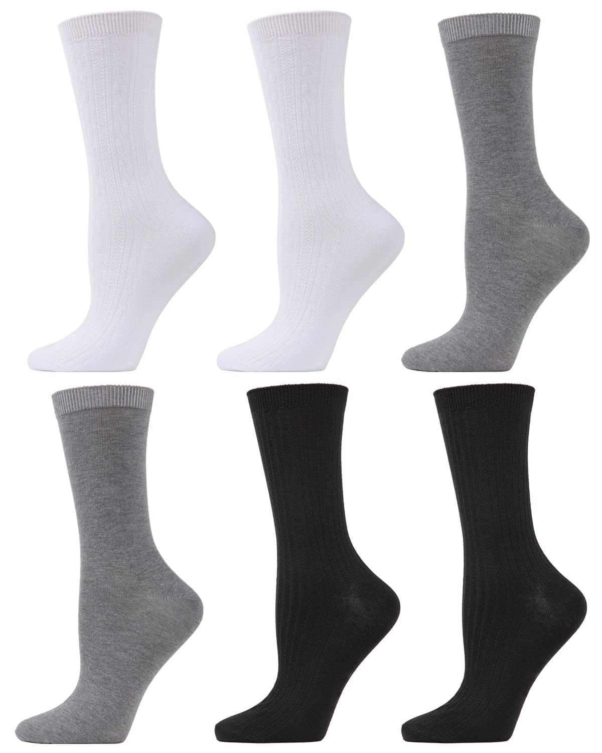 MeMoi Soft-Fit Cotton Blend Crew Socks 6-Pack - Ribbed, Flat Knit & Textured Styles for Men & Women | Perfect for Casual Wear, Sports & Everyday Comfort