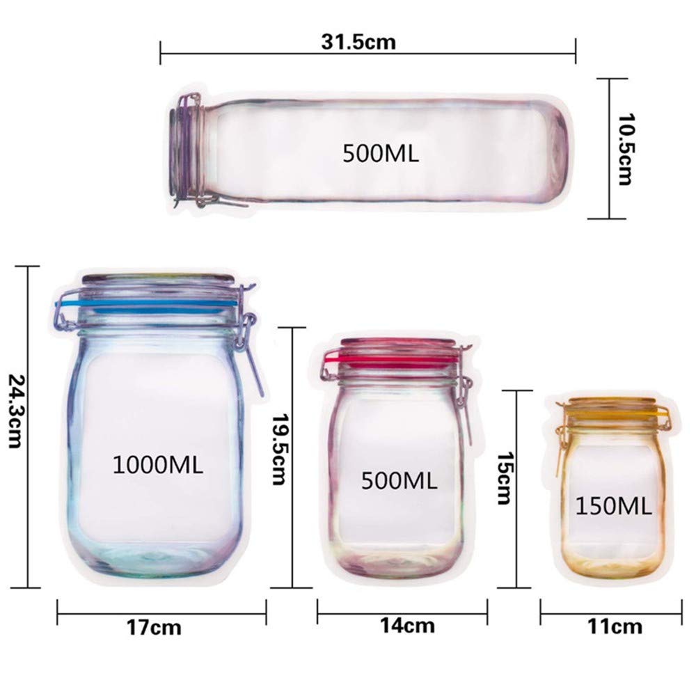 Reusable Mason Jar Food Storage Bags - 20 Pack Airtight Zipper Sealed Bags for Snacks, Fresh Produce & Meal Prep | Eco-Friendly Kitchen Organization & On-the-Go Snack Containers