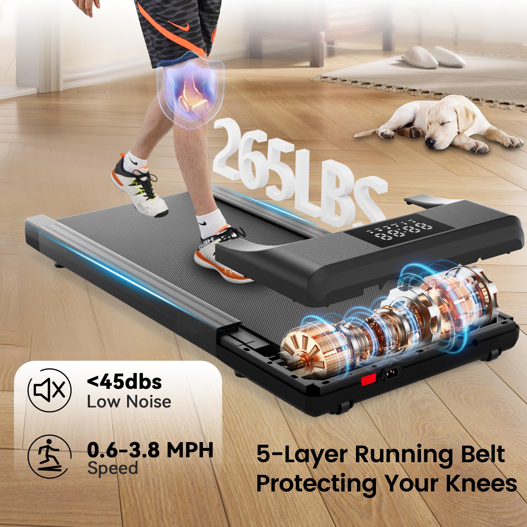 SupeRun Smart Walking Pad - 2-in-1 Under Desk Treadmill for Home & Office with Pitpat App, Remote Control & LED Display | Portable, Quiet Walking/Jogging Machine for Small Spaces & Workouts