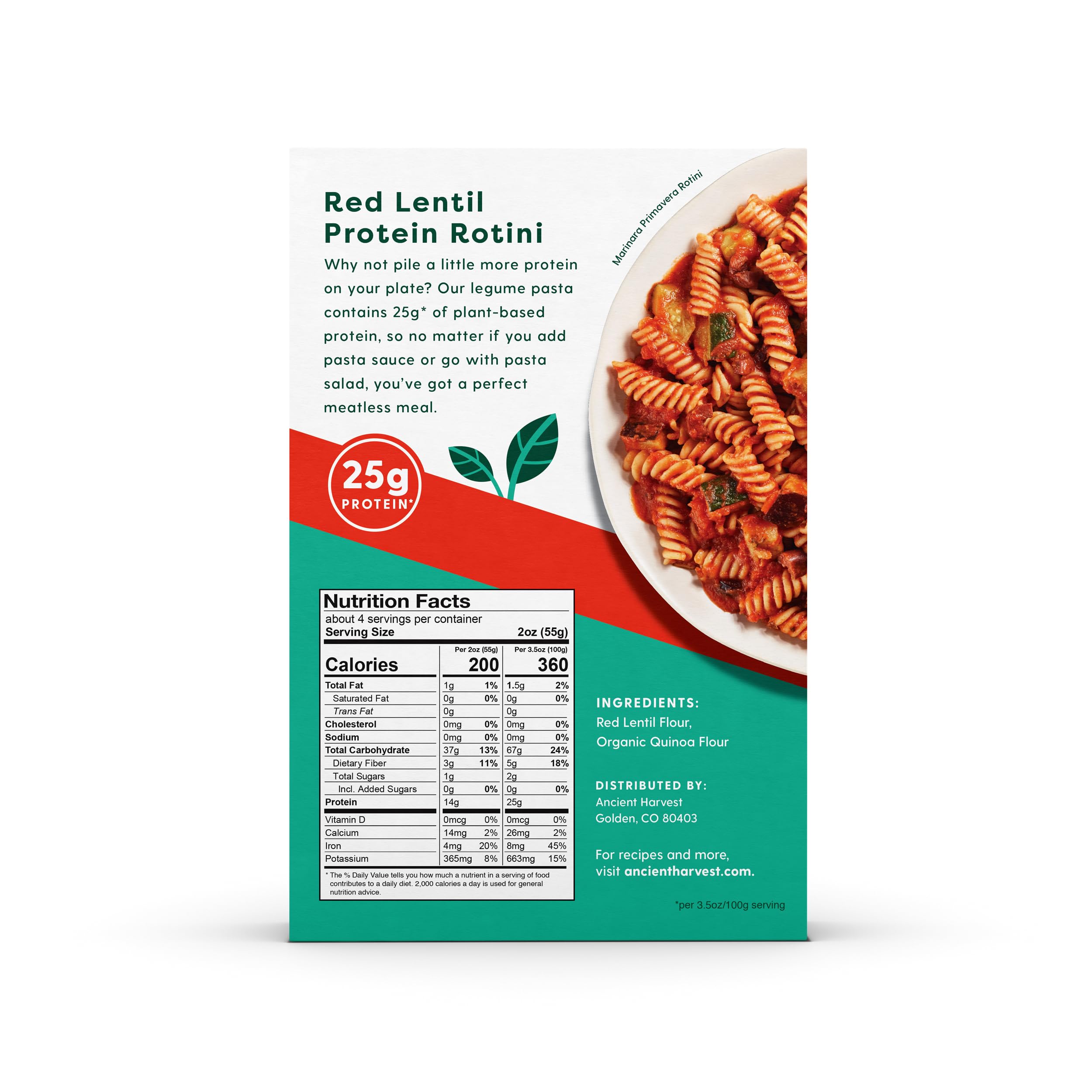 Ancient Harvest Gluten-Free High-Protein Vegan Pasta - Red Lentil & Quinoa Rotini, 8oz (6-Pack) | Plant-Based Protein Pasta for Healthy Meals, Vegan Diets & Gluten-Free Cooking
