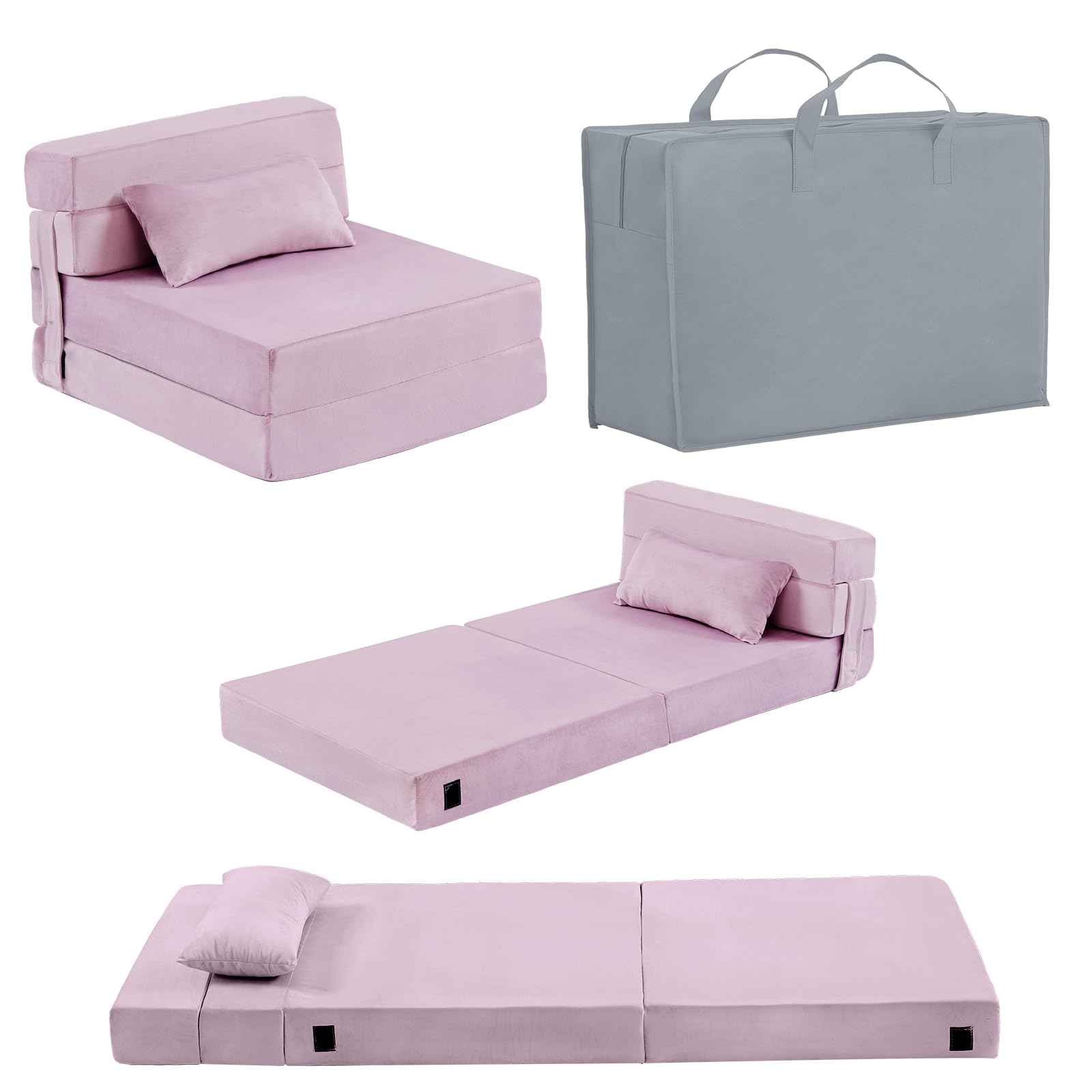 Foldable Kids Floor Mattress with Pillow - Washable Toddler Nap Mat, Convertible Sofa Bed Chair for Boys & Girls - Portable & Space-Saving with Storage Bag - Perfect for Daycare, Sleepovers, Travel and Home Use