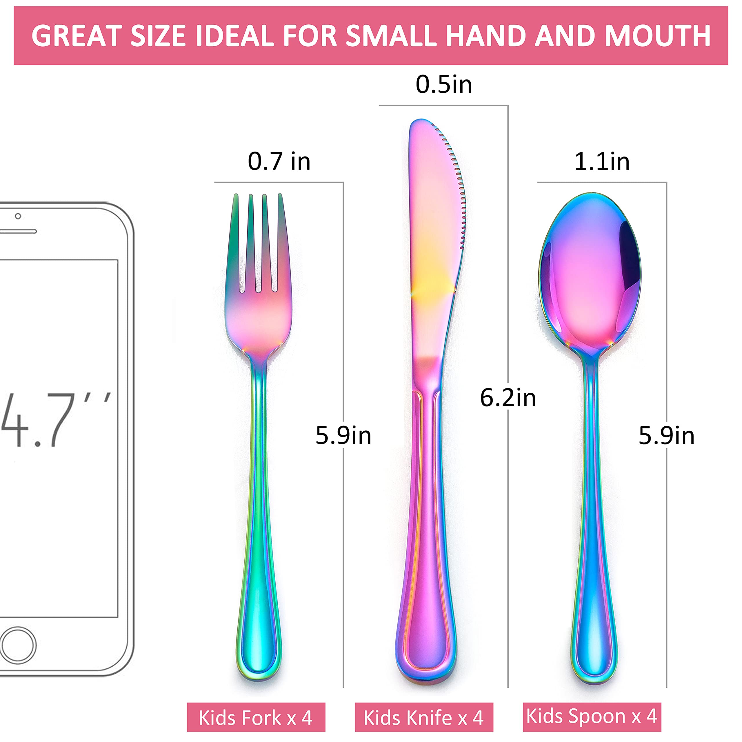 Rainbow Kids Silverware Set - 9-Piece Stainless Steel Toddler Utensils with Knife, Fork & Spoon | Dishwasher Safe & Mirror Finish | Perfect for Home, School Lunch & Travel