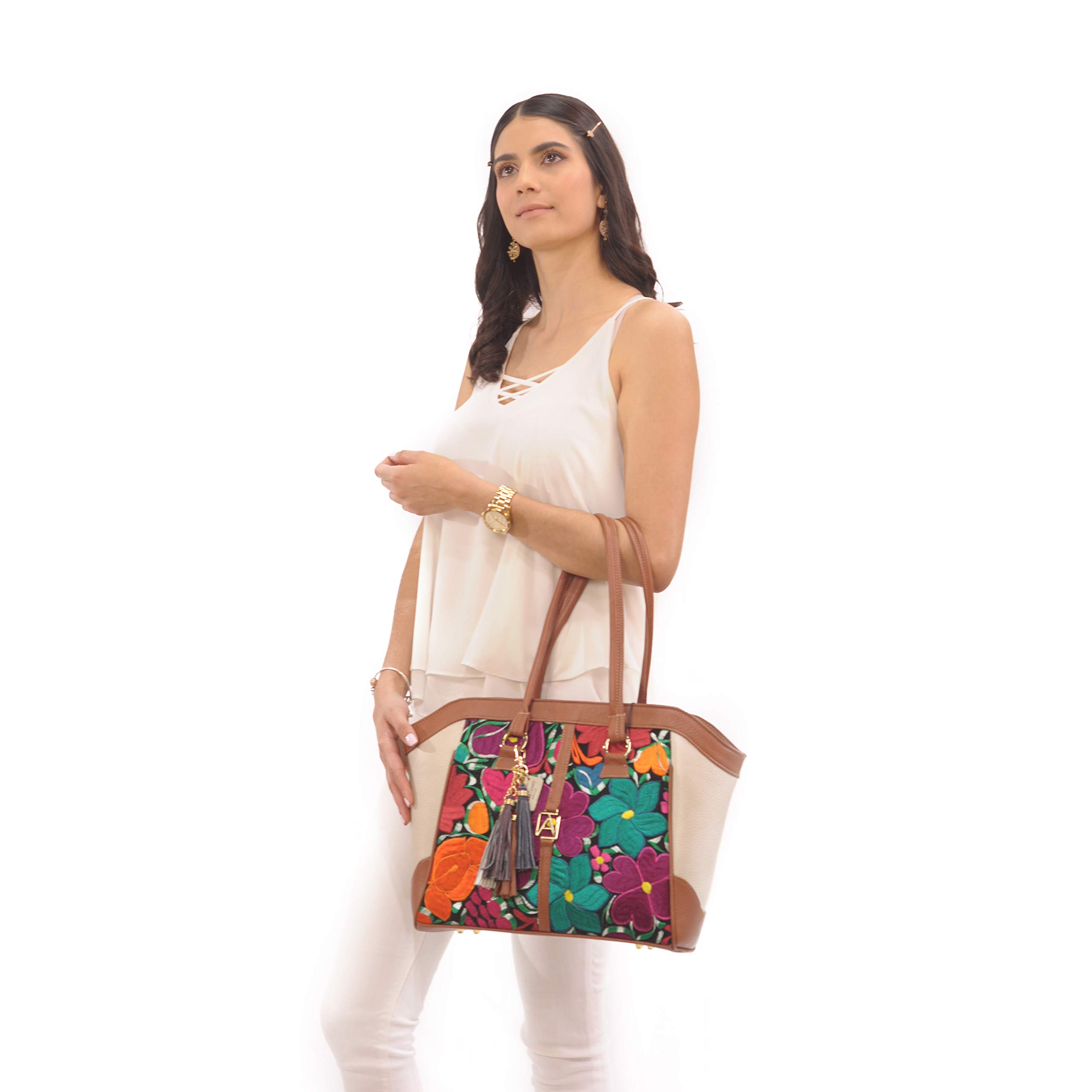Genuine Leather Tote Bag for Women - Handcrafted Mayan Style Purse for Work & Travel