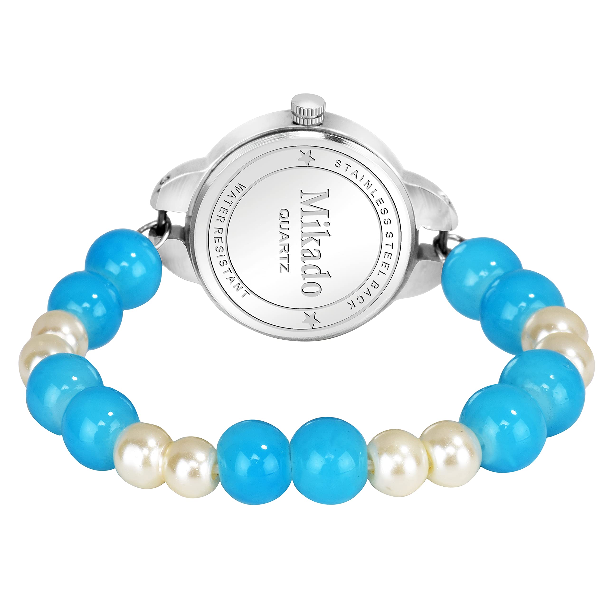 Elegant Mikado Crown Mako Women's Watch with Multicolor Crystal Glass Beads & Pearl Strap - Stylish Analog Watch for Women - Perfect for Parties, Weddings & Special Occasions