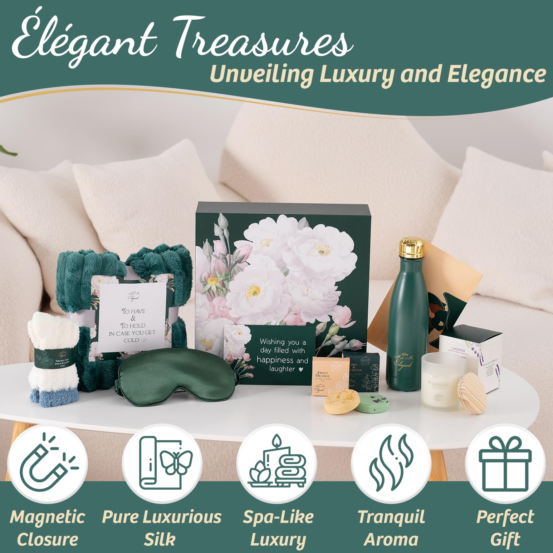 Elegant Gift Box for Women - Relaxing Spa Set & Self Care Package | Birthday, Mother's Day, Women's Day & Get Well Soon Gift Basket | Perfect for Home Spa, Pampering & Special Occasions