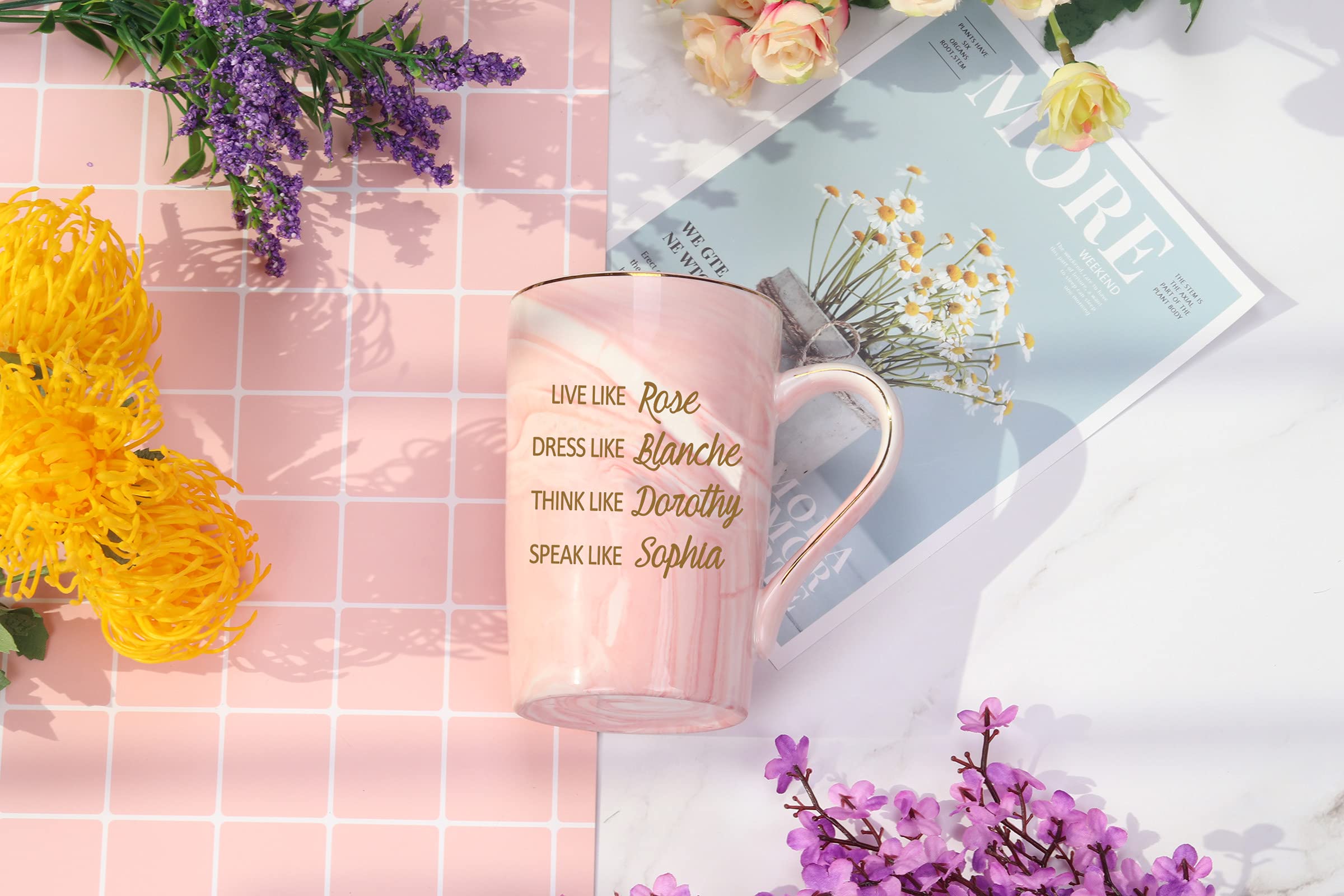 Golden Girls Coffee Mug 14oz - Best Friendship Gifts for Women, Wife, BFF - Birthday Present with Gift Box - Live Like Rose, Dress Like Blanche, Think Like Dorothy, Speak Like Sophia - Perfect for Office, Home & TV Show Fans