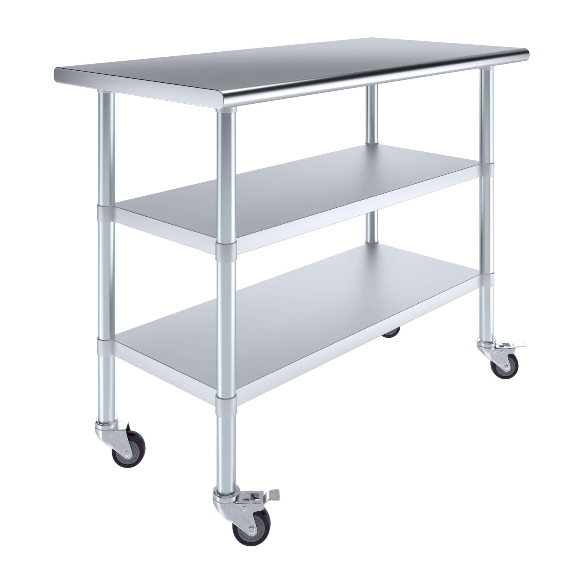 AmGood Stainless Steel Work Table with 2 Shelves & Wheels | Heavy Duty Metal Utility Table for Kitchen, Garage, Workshop (48
