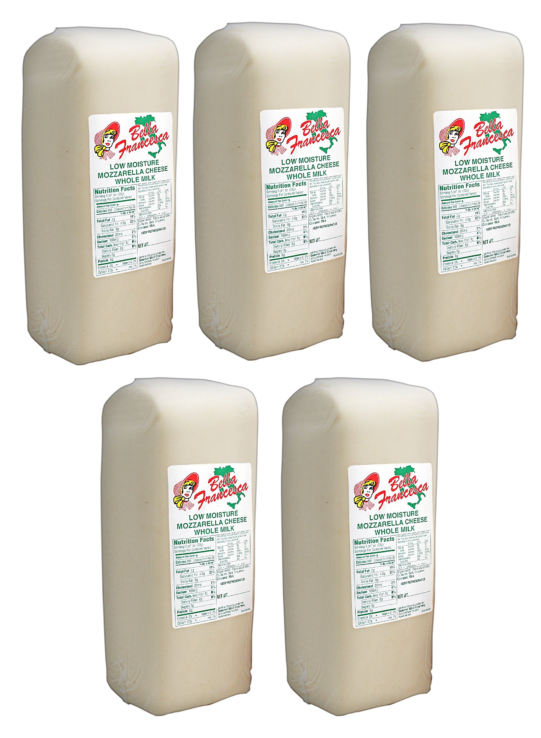 Premium Whole Milk Mozzarella Cheese Loaf 6LB (Pack of 5) - Perfect for Pizza, Pasta & Italian Cooking
