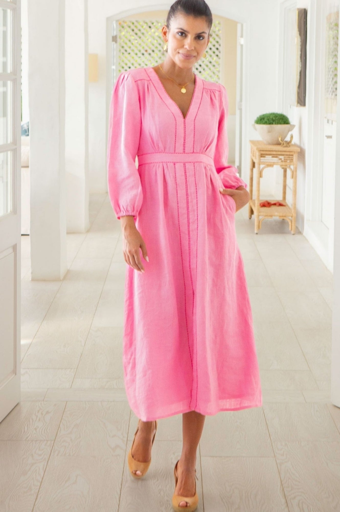 Jamila Linen Dress for Women - Soft Baby Pink Summer Maxi Dress | Perfect for Beach Vacations, Weddings & Casual Outings