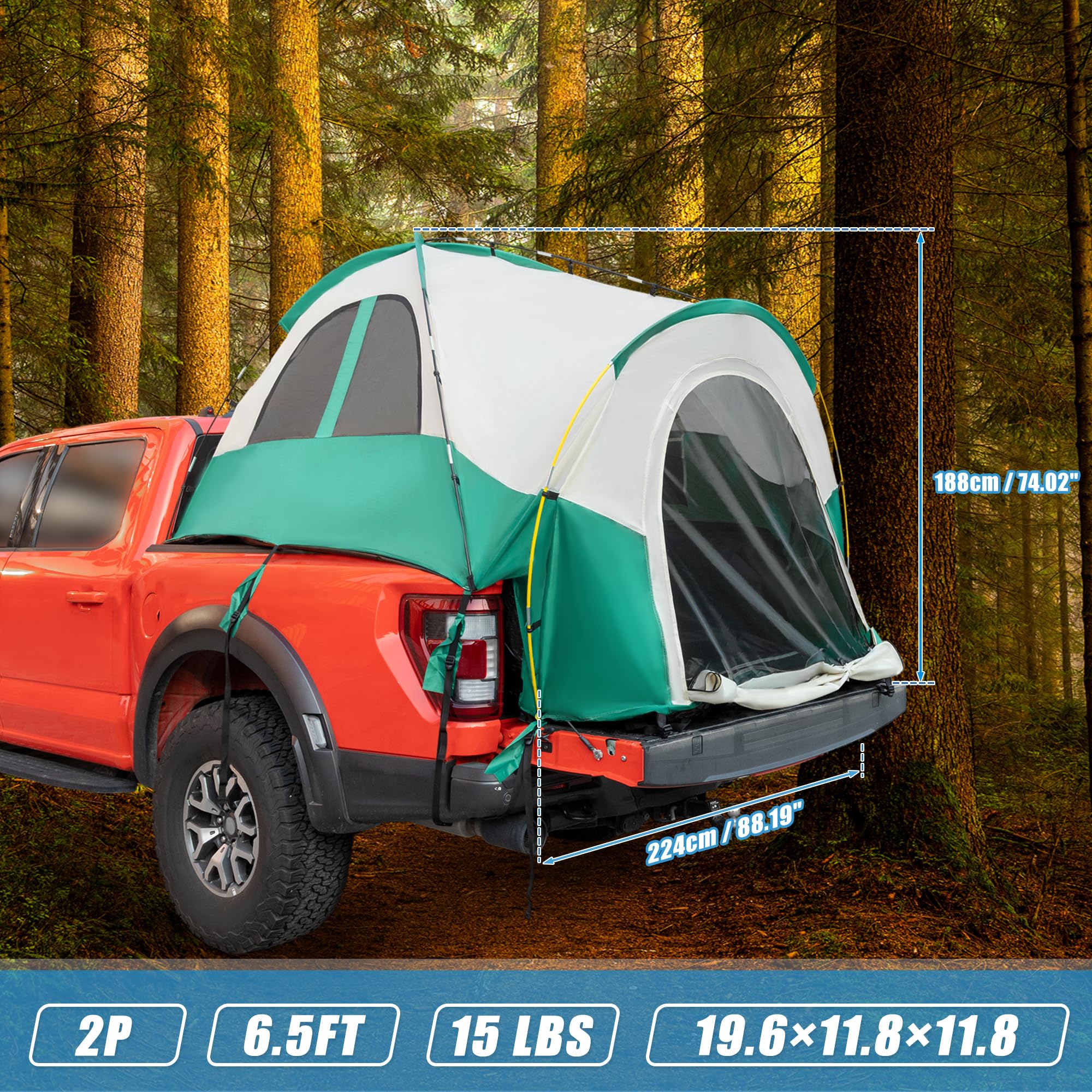 Waterproof PU2000mm Double Layer Truck Bed Tent for 6.4-6.7 FT Pickup Trucks - Portable Camping Tent with Carry Bag (Beige Green) - Perfect for Outdoor Adventures, Road Trips & Off-Grid Camping