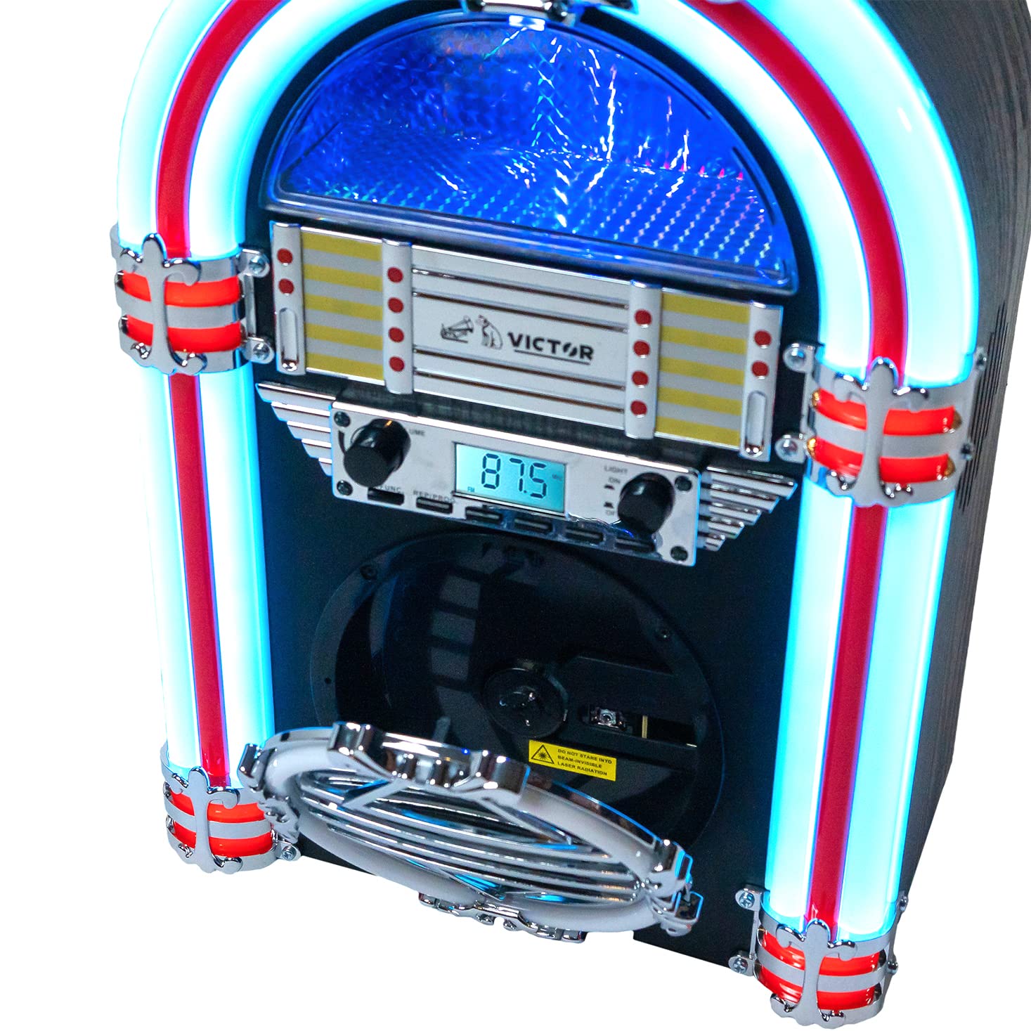 VICTOR Broadway Desktop Bluetooth Jukebox with CD Player & FM Radio | Built-in Stereo Speakers & Color-Changing LED Lights | Perfect for Home, Office & Party Entertainment (Blue)