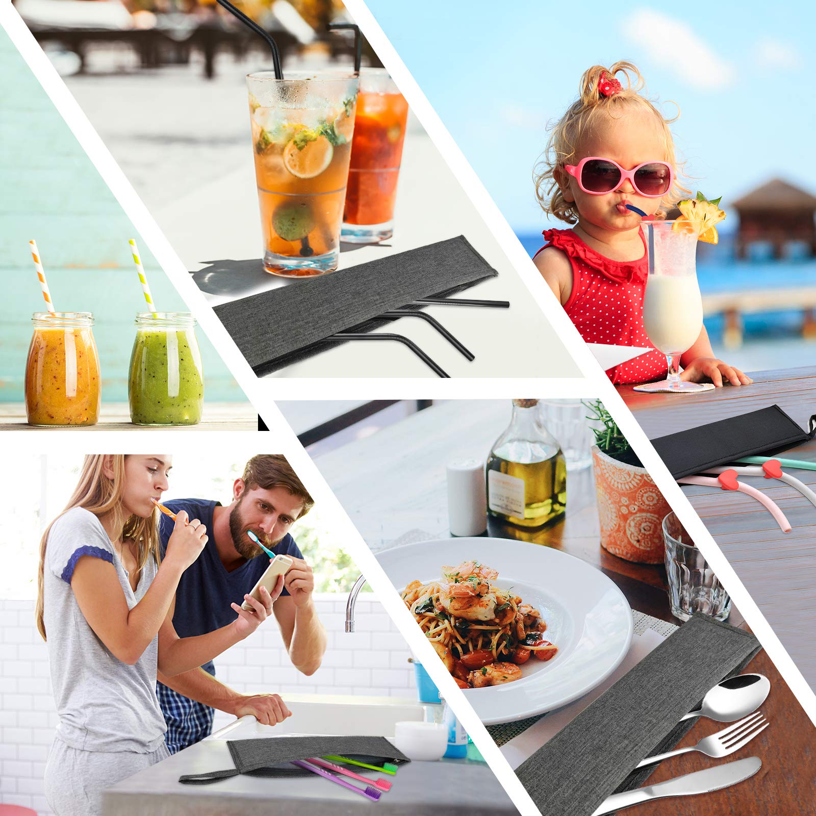 Eco-Friendly Reusable Straw Pouch Case - Portable Carrying Holder for Metal, Paper, Plastic, Disposable & Silicone Straws - Perfect for Tumbler Cups, Stainless Steel Straws & Chopsticks (Grey) - Ideal for Travel, Picnics & Eco-Conscious Lifestyles