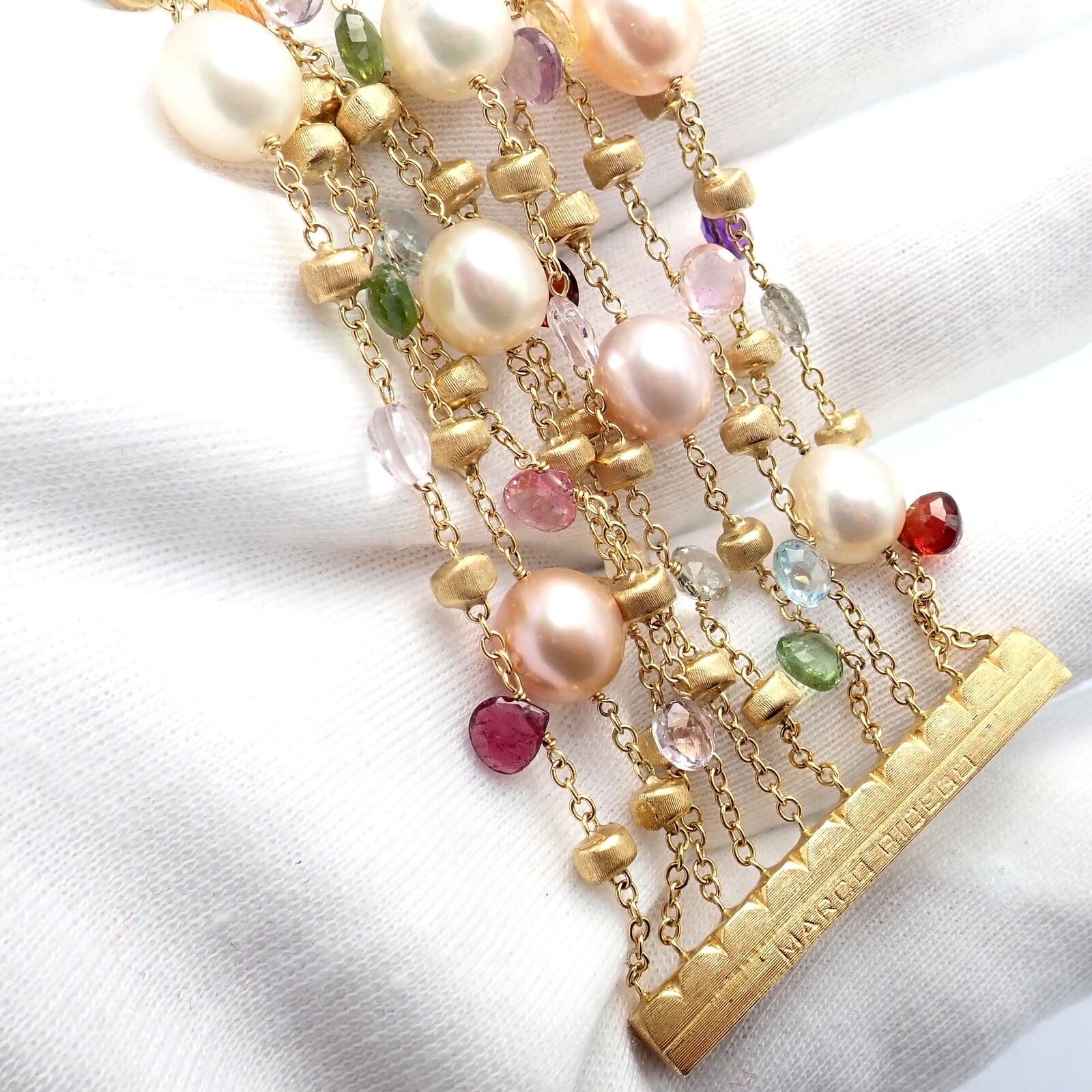 Marco Bicego 18k Yellow Gold Pearl Bracelet with Multicolor Gemstones - Elegant Jewelry for Women, Perfect for Weddings, Parties & Special Occasions