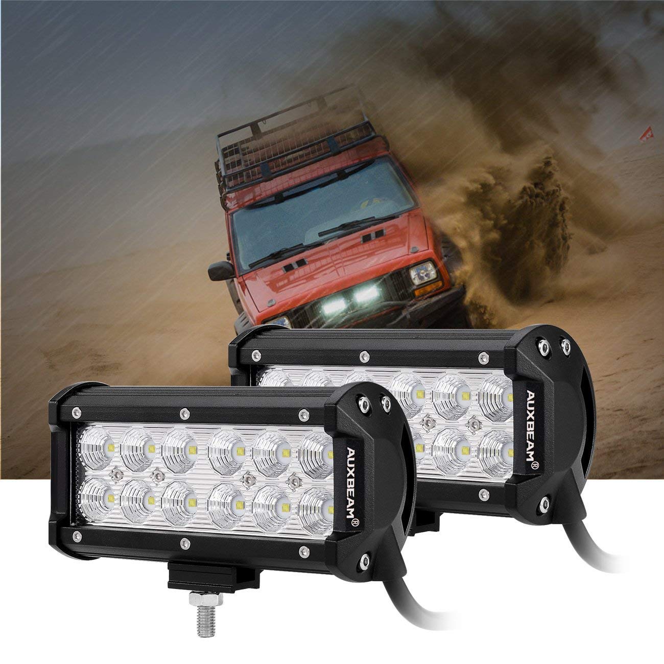 Auxbeam 7 Inch LED Pod Lights (2 Pack) with 6 Gang Switch Panel - Blue Off-Road Lighting for Trucks, Jeeps, ATVs & UTVs - Perfect for Night Driving, Camping & Outdoor Adventures