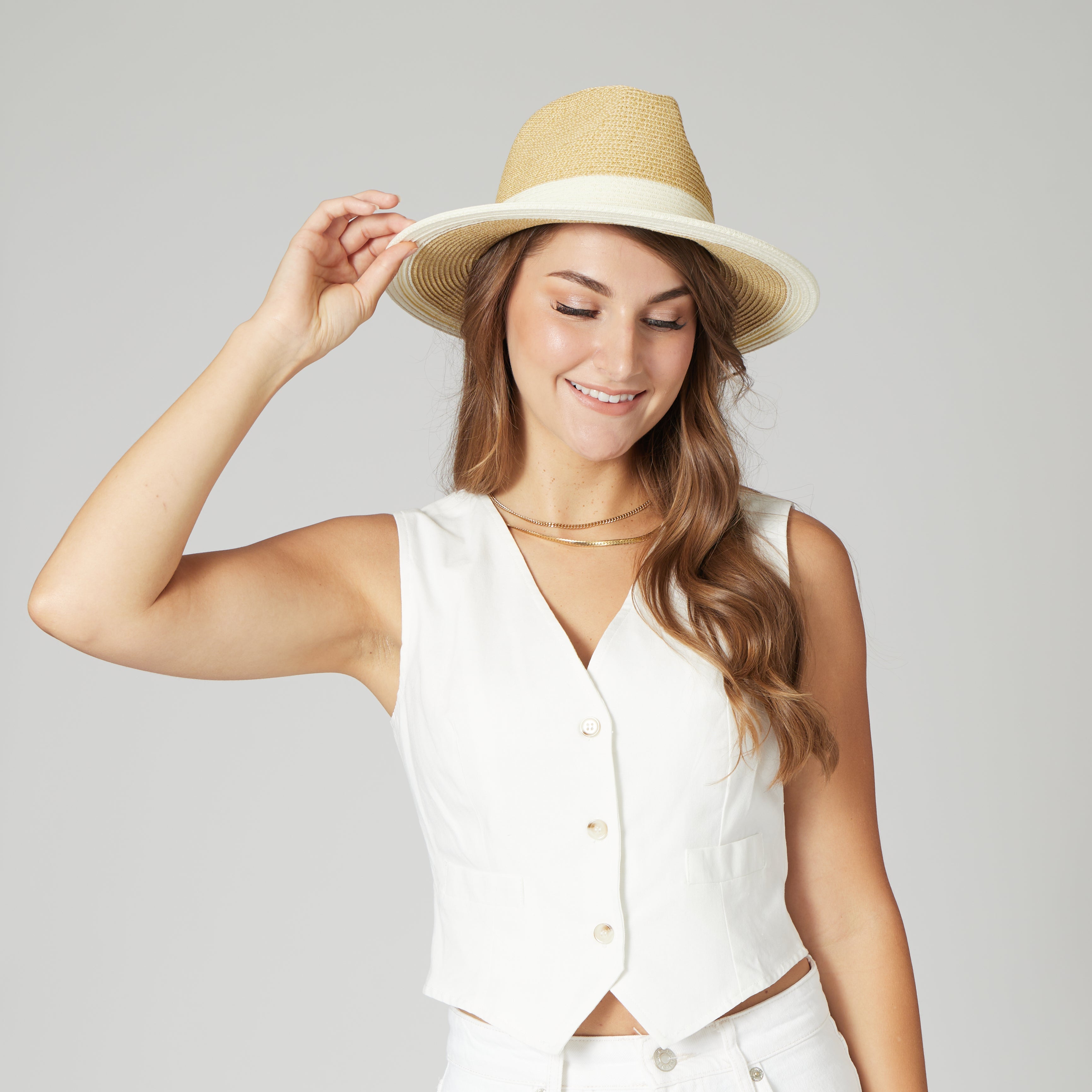 Waterproof Striped Fedora Hat for Women - Stylish & Durable Wide Brim Sun Hat for Outdoor, Beach, and Travel Fashion Accessories