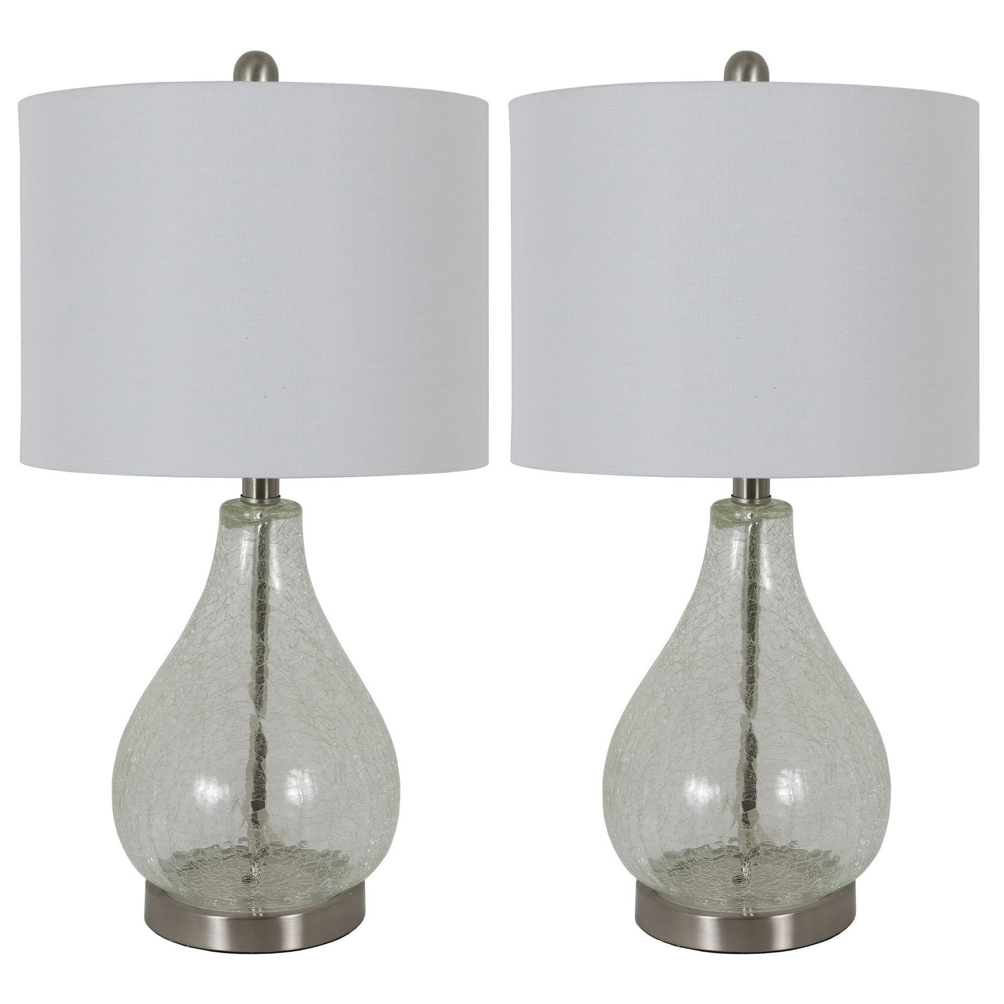 Set of 2 Decor Therapy Crackled Teardrop Table Lamps - 100W Bedside or Living Room Lighting (12x12x22.5 inches) - Perfect for Nightstands, Sofa End Tables & Bedroom Decor