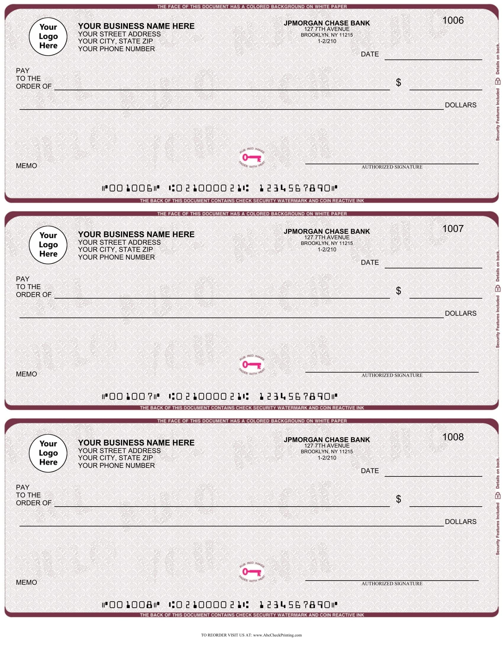ABC Business Checks Compatible with QuickBooks - 3 Per Page, 300 Checks (Chain Red) - Perfect for Small Business Accounting & Bookkeeping