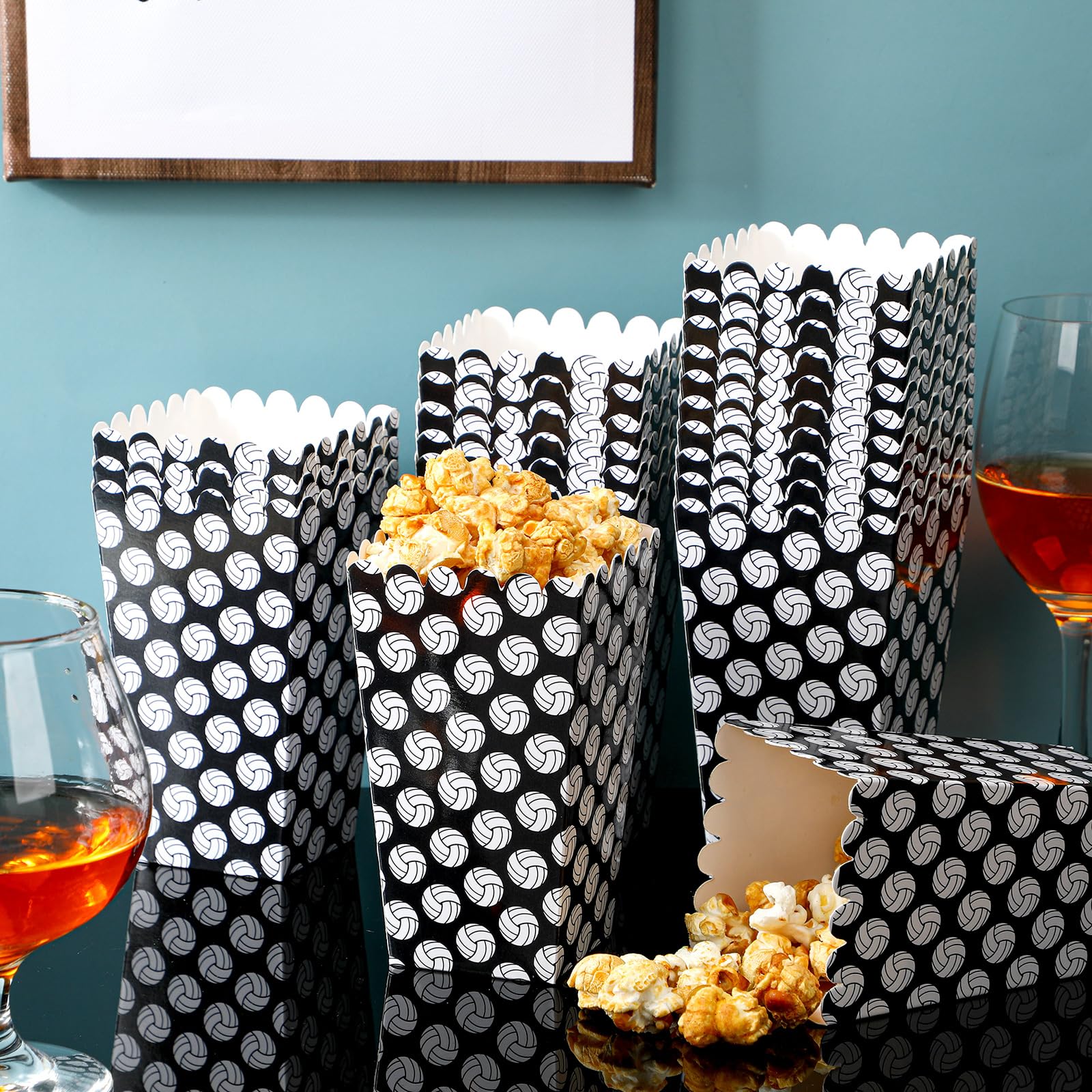 24 Pcs Volleyball Popcorn Boxes - Funtery Party Popcorn Bags & Buckets for Sports Events, Movie Nights, Birthday Parties - Perfect for Game Day Snacks, Theater Concessions & Party Favors
