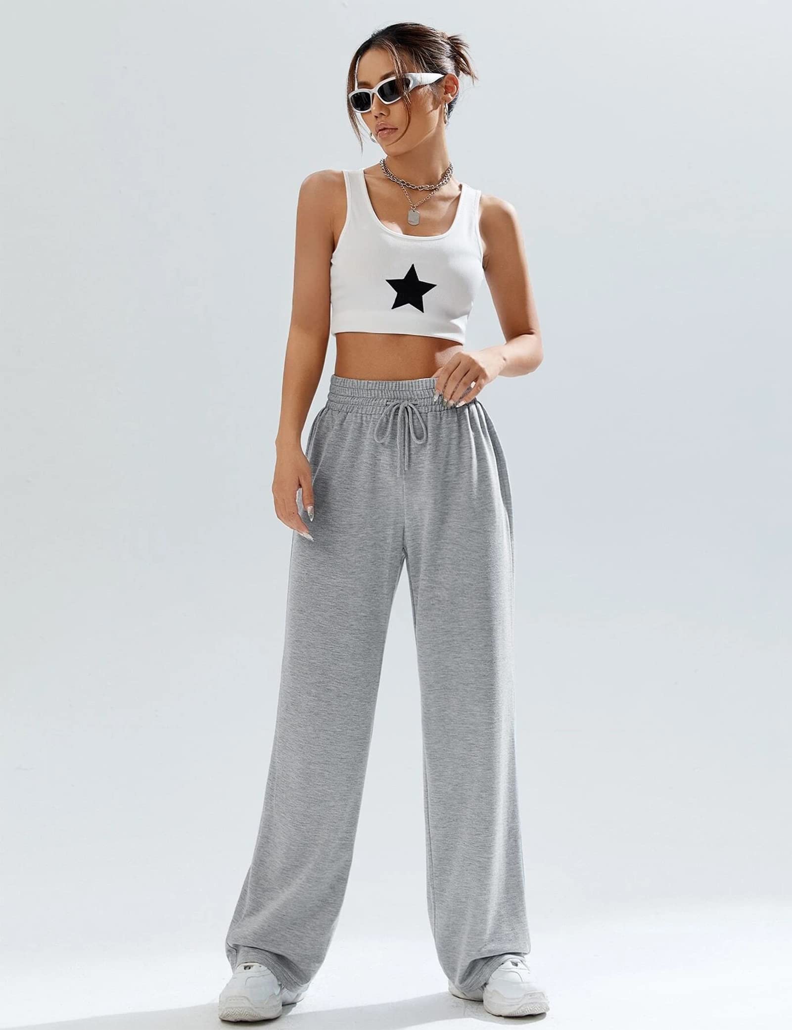 Kiench Women's High Waisted Straight Leg Sweatpants - Baggy Joggers with Drawstring for Teens & Girls | Casual Lounge Wear, Yoga Pants, Running, Workout & Street Fashion