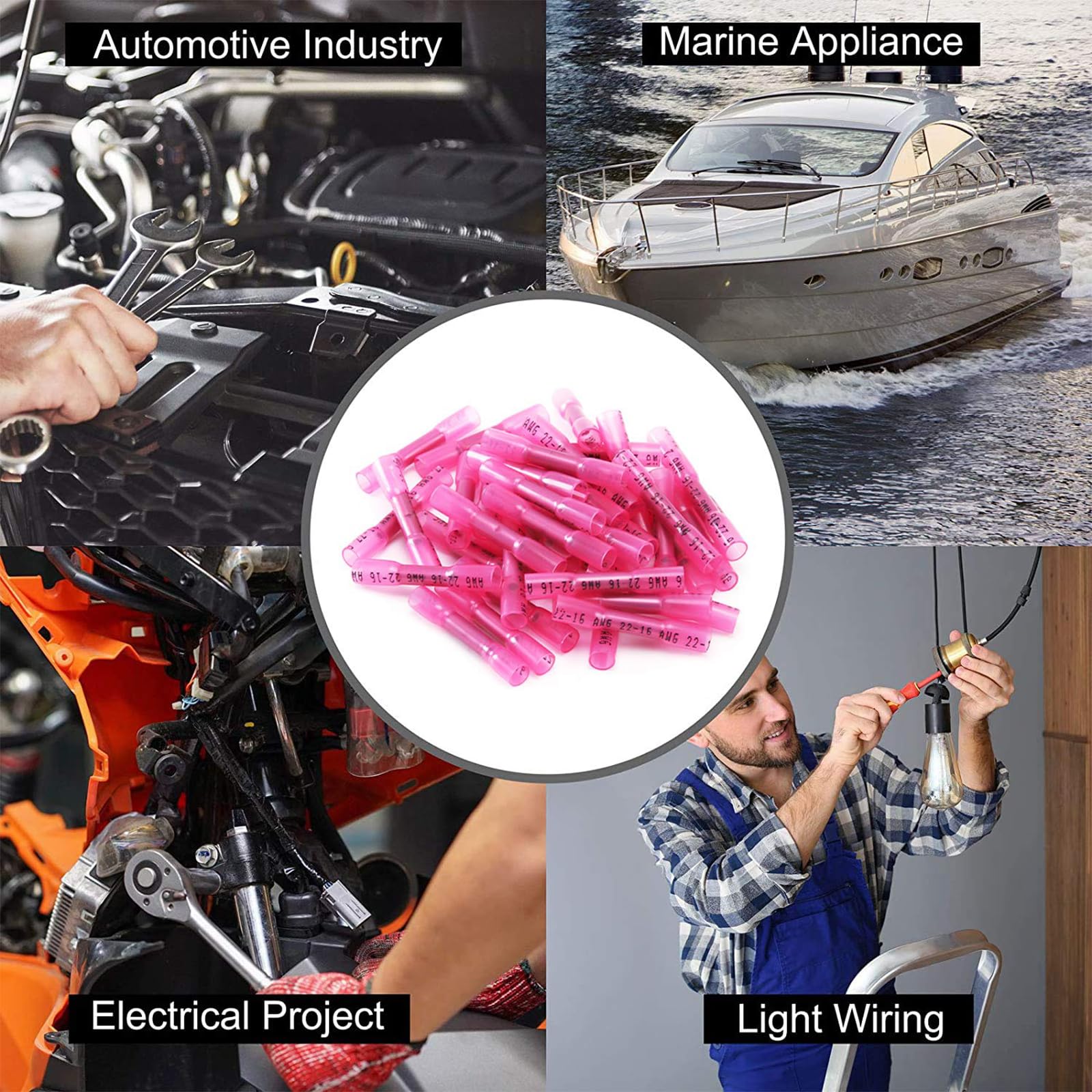 200 PCS Heat Shrink Butt Connectors Kit - 22-16 AWG Red Insulated Waterproof Electrical Wire Connectors for Marine, Automotive & DIY Projects - Secure Crimp Terminals for Wiring, Electrical Repairs & Waterproof Connections