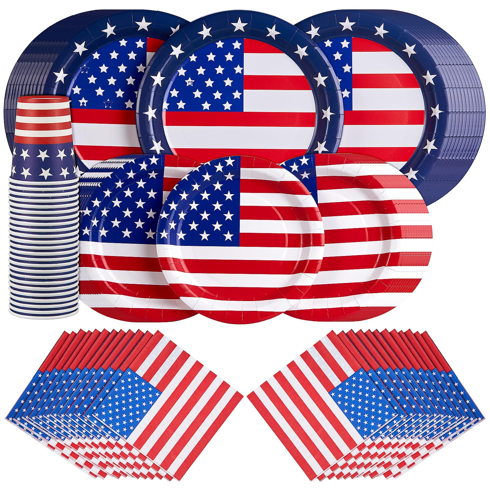 96Pcs Patriotic Paper Plates & Napkins Set - American Flag Themed Disposable Party Supplies for 4th of July, Veterans Day, Memorial Day & Election Decorations - Perfect for BBQ, Picnic, Backyard Parties & Patriotic Celebrations