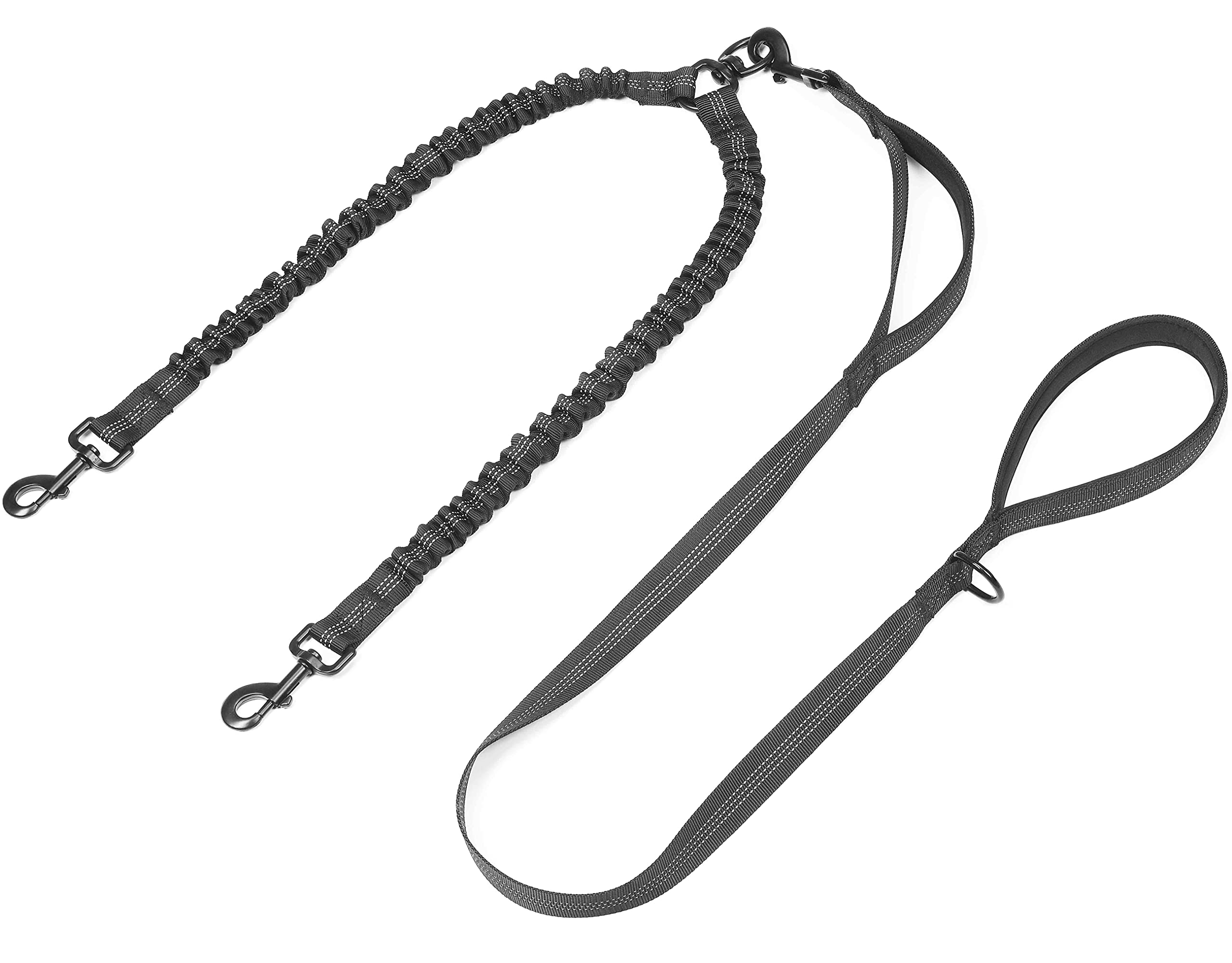 iYoPets Double Dog Leash for 2 Dogs - Tangle-Free Swivel & Reflective Bungee Leash for Small, Medium & Large Dogs (18-120 lbs) - Black - Perfect for Walking, Running & Outdoor Adventures with Your Pets