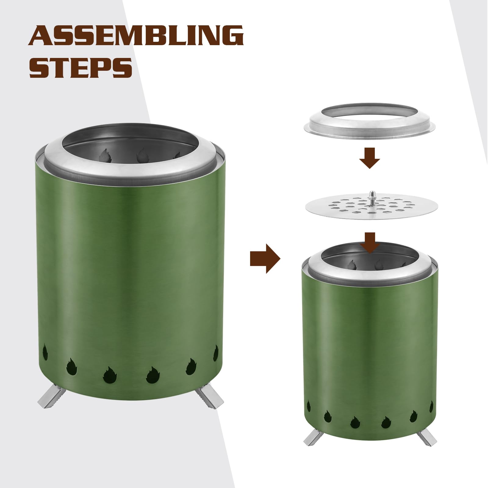 BRIAN & DANY Solo Smokeless Fire Pit with Stand - Portable Stainless Steel Outdoor Firepit for Wood or Pellets - Perfect for Camping, Backyard, Patio - 5.9