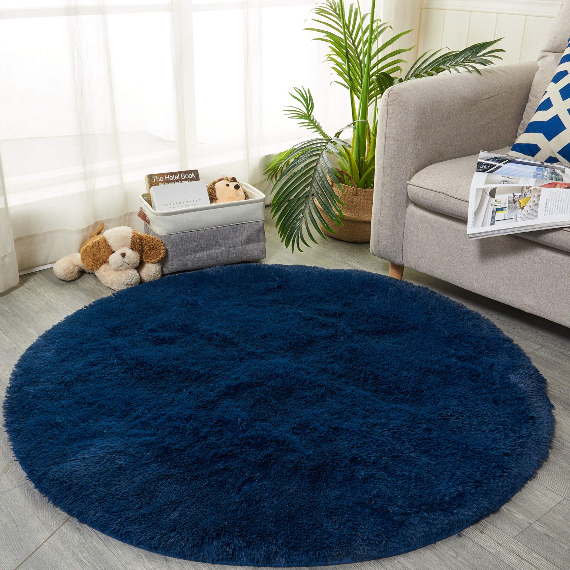 Soft Fluffy 4x4ft Navy Blue Circle Shaggy Area Rug for Bedroom, Living Room, Kids Room & Nursery - Plush Fuzzy Carpet for Dorm Decor, Girls & Boys Room - Perfect for Cozy Floor Seating, Play Areas & Home Decor