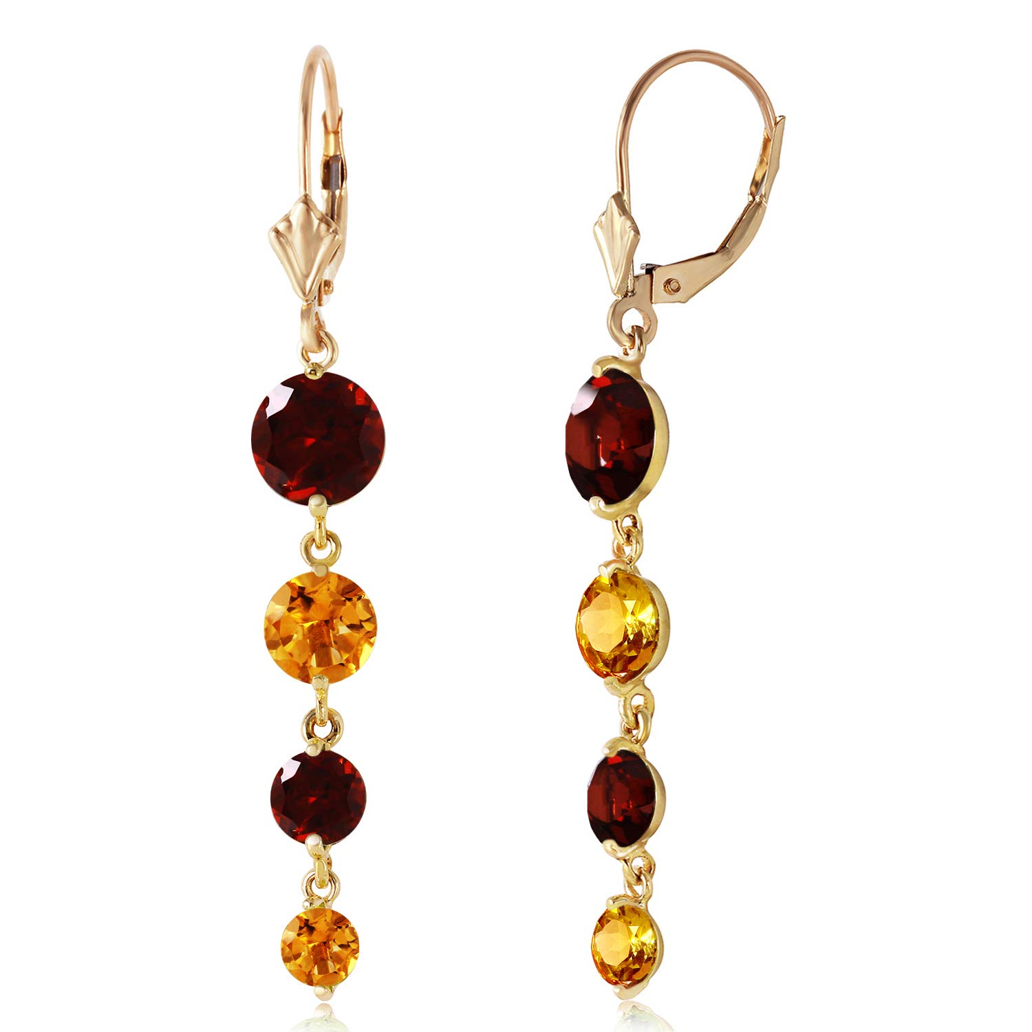 14K Yellow Gold Chandelier Earrings with Garnets & Citrines - Elegant Dangling Earrings for Women, Perfect for Weddings, Parties & Special Occasions