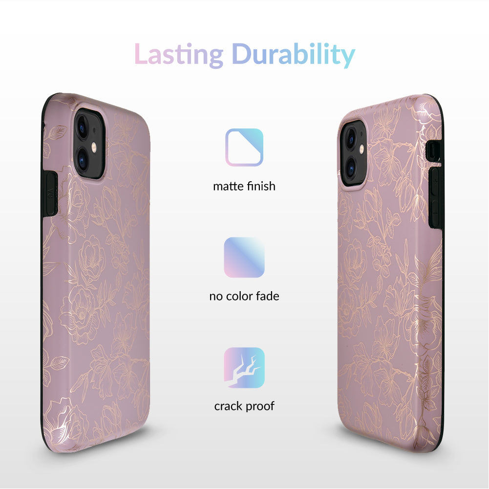 Dusty Rose Chrome Floral iPhone Case - Elegant Protective Phone Cover for iPhone 13/14/15 Pro Max - Perfect for Women, Girls, Daily Use, Gift Giving & Special Occasions