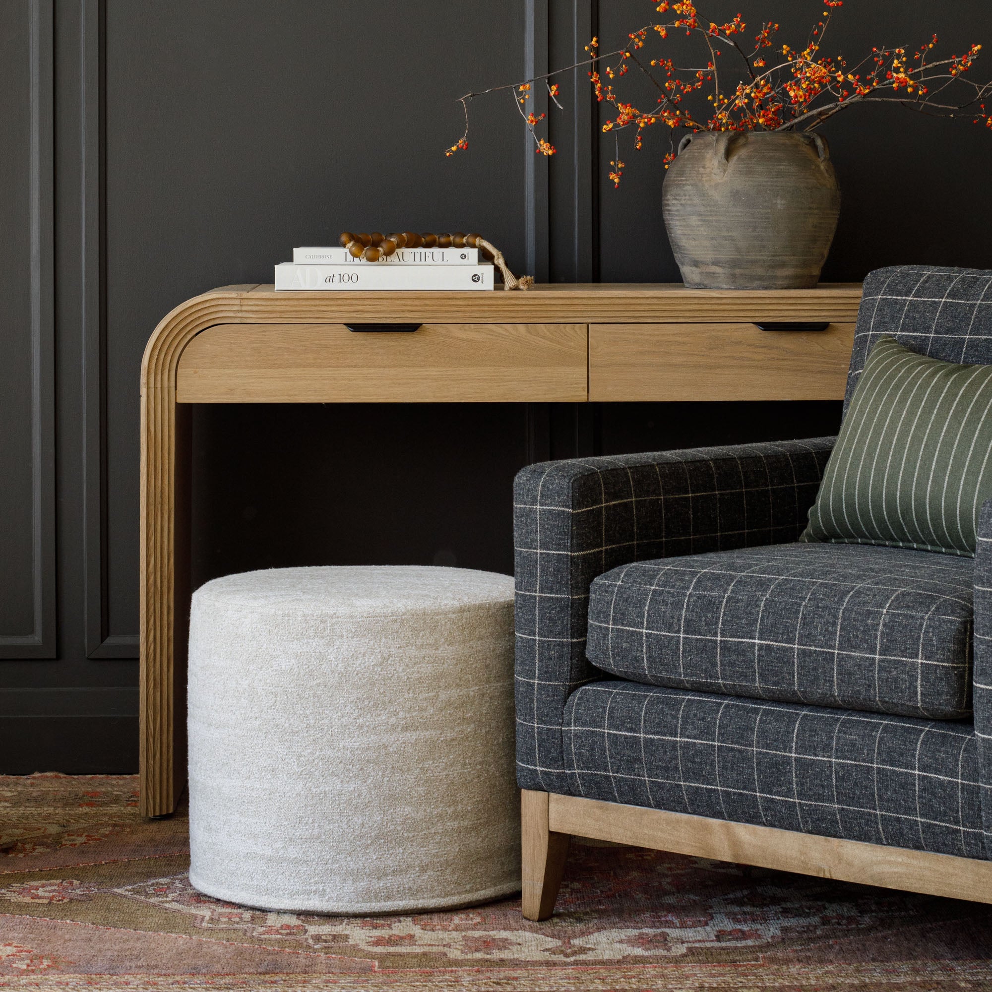 Samson 18x16 Round Ottoman in Oatmeal - Stylish Footrest & Storage Bench for Living Room, Bedroom, or Nursery - Perfect for Extra Seating and Home Decor