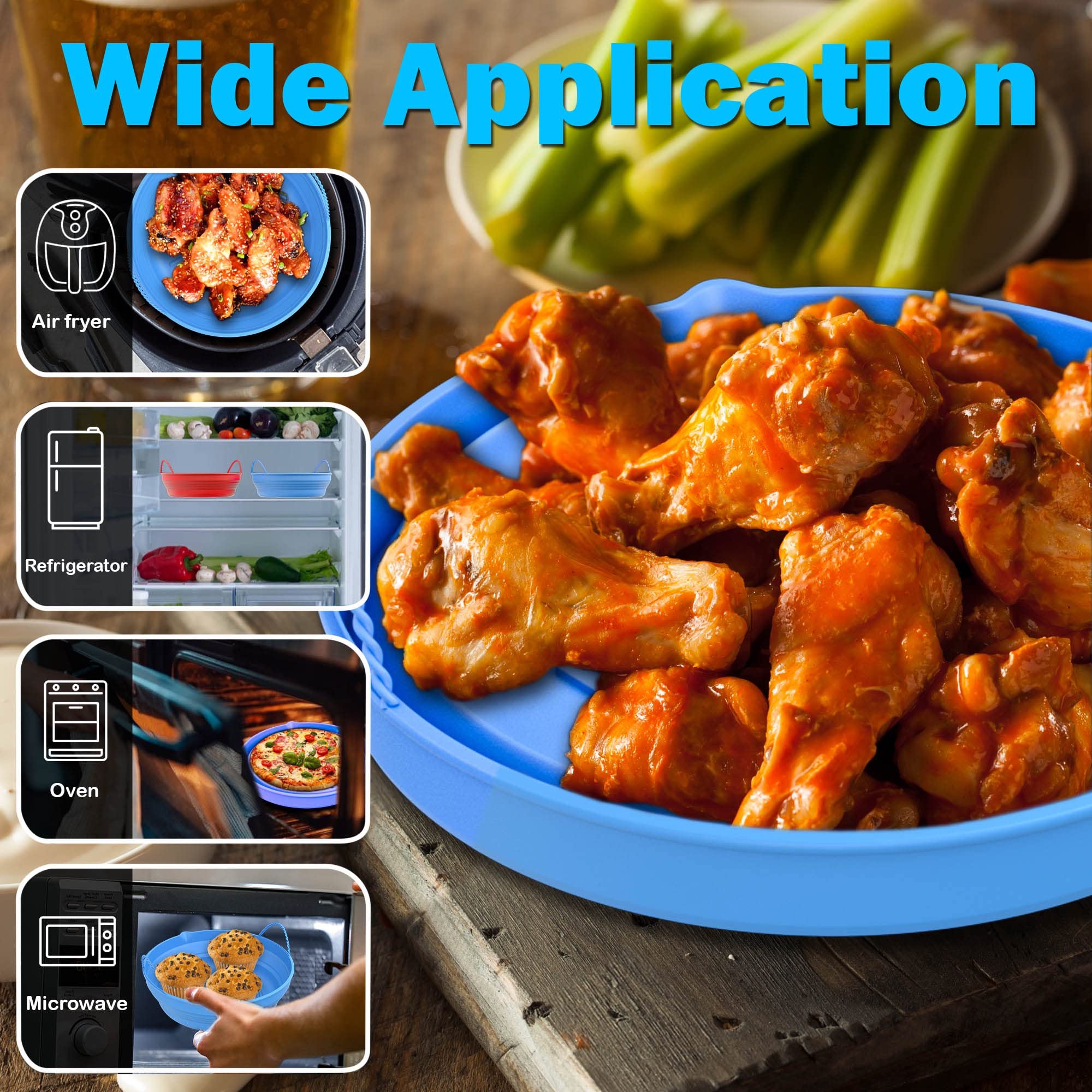 SOOBRO Reusable 8-Inch Silicone Air Fryer Liners (2-Pack) - Non-Stick Baking Tray for Air Fryer, Oven & Microwave - Heat Resistant, Foldable & Easy Clean Accessories - Perfect for Roasting, Baking & Meal Prep